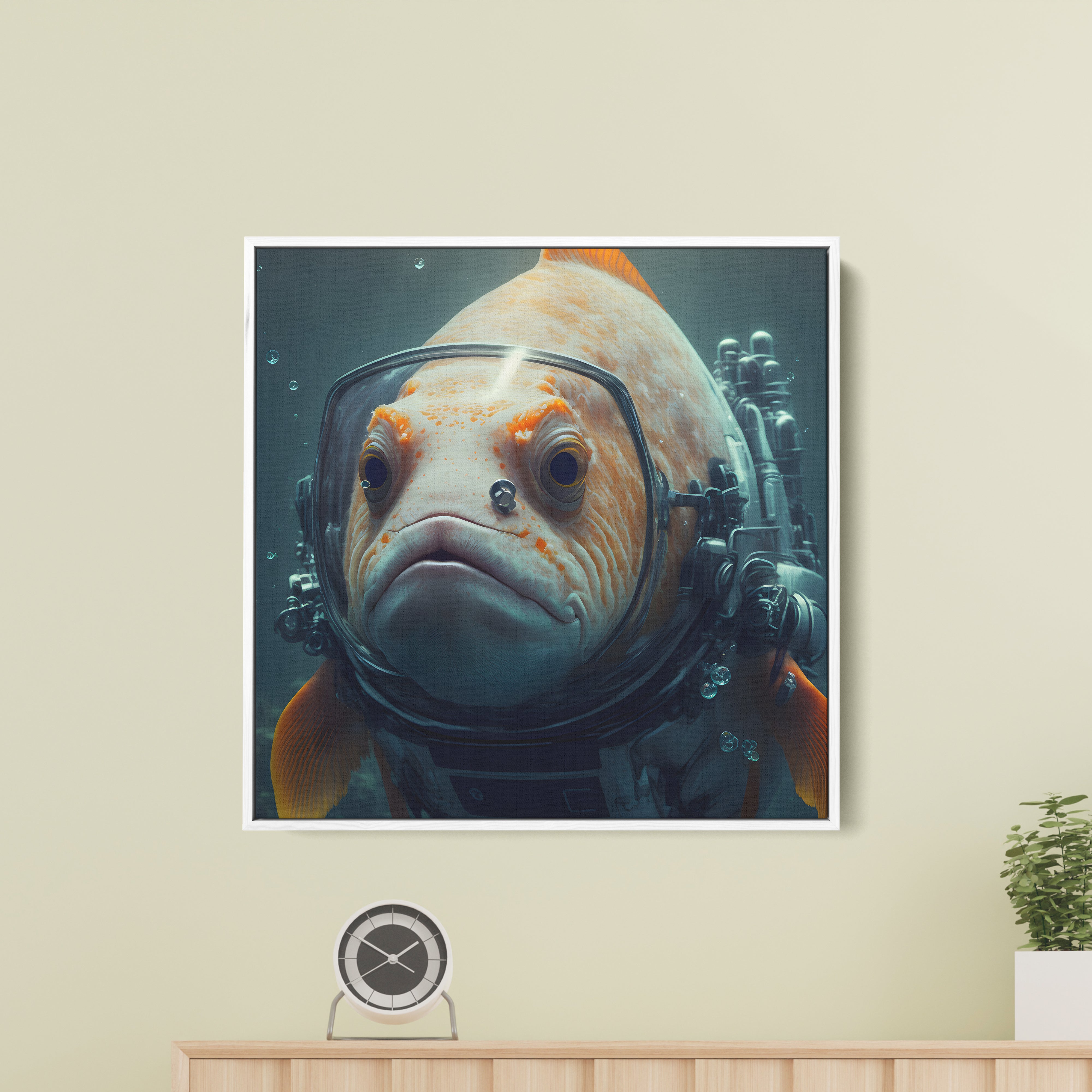 A Fish Head With A Fish Face On It Canvas Wall Painting