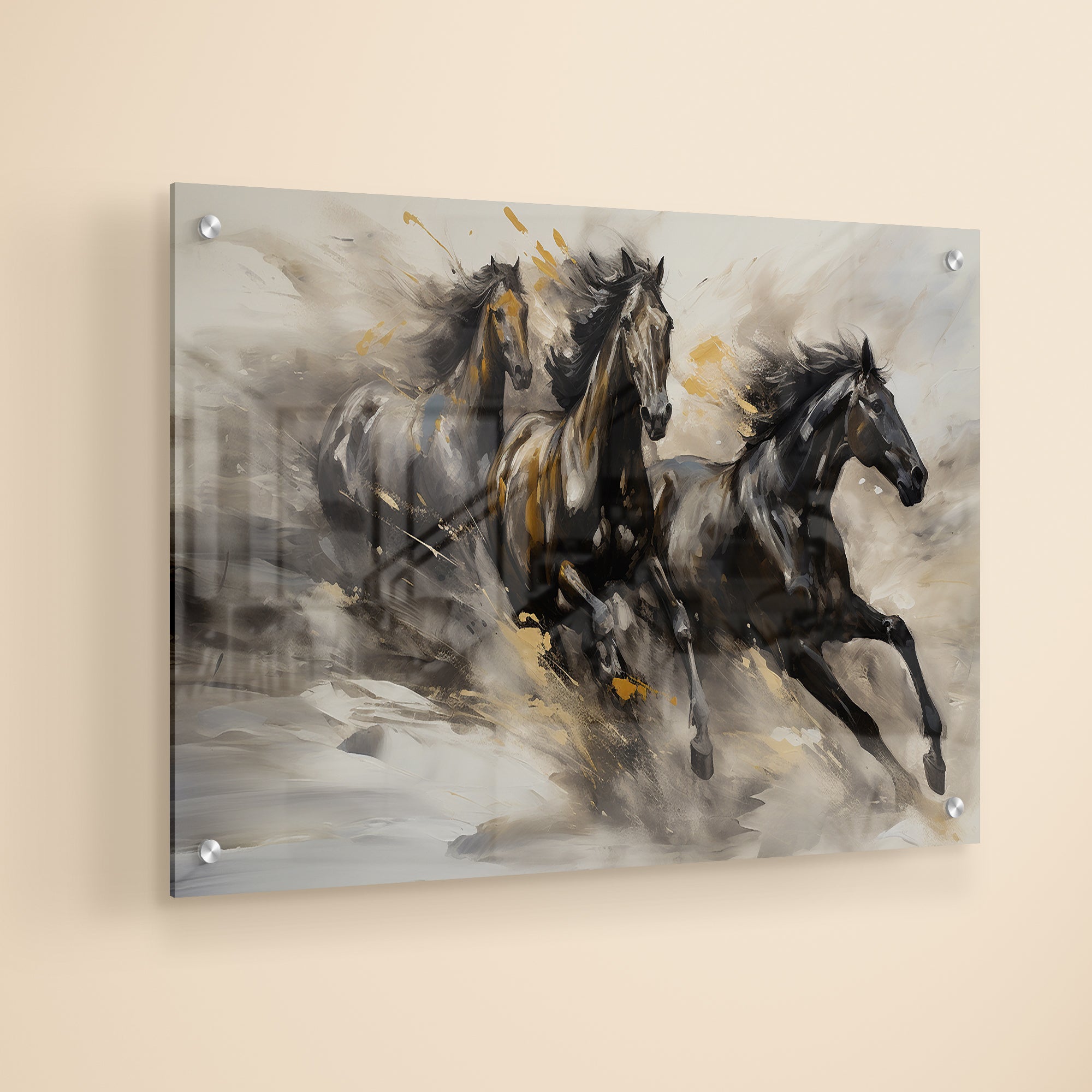 Abstract Tree Runing Horses Acrylic Wall Painting