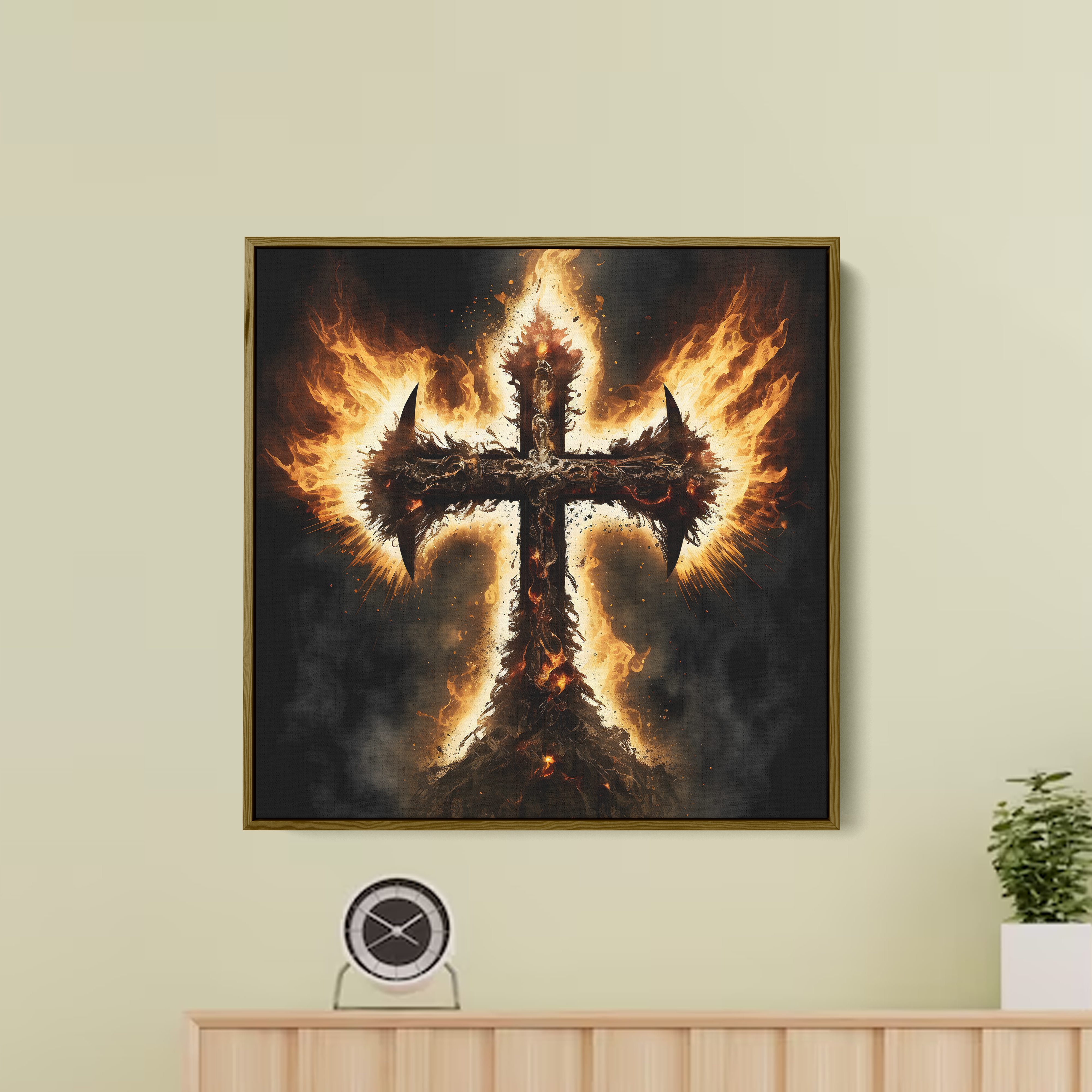 The Fire Jesus Cross Canvas Wall Painting