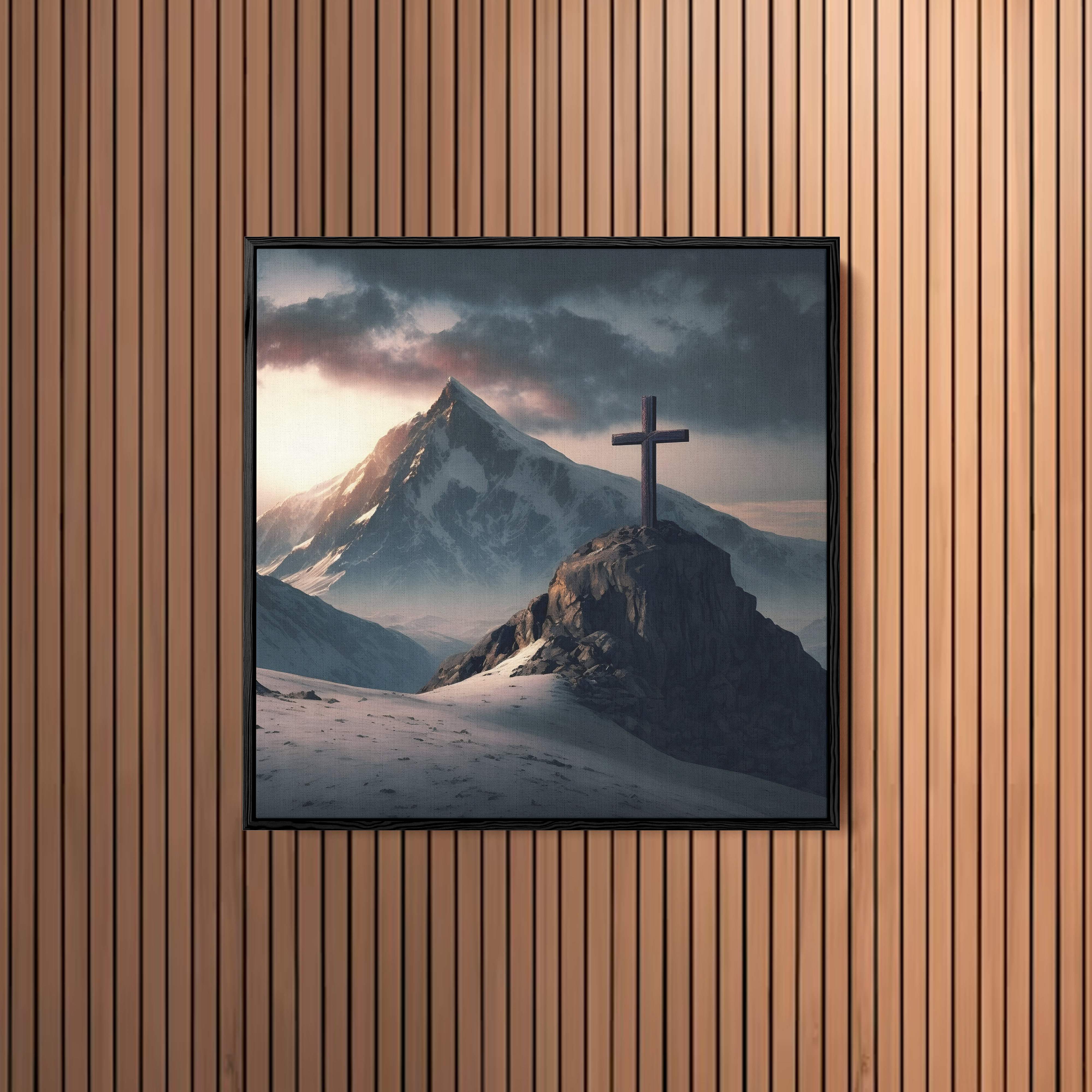 Jesus Cross In Mountain Canvas Wall Painting
