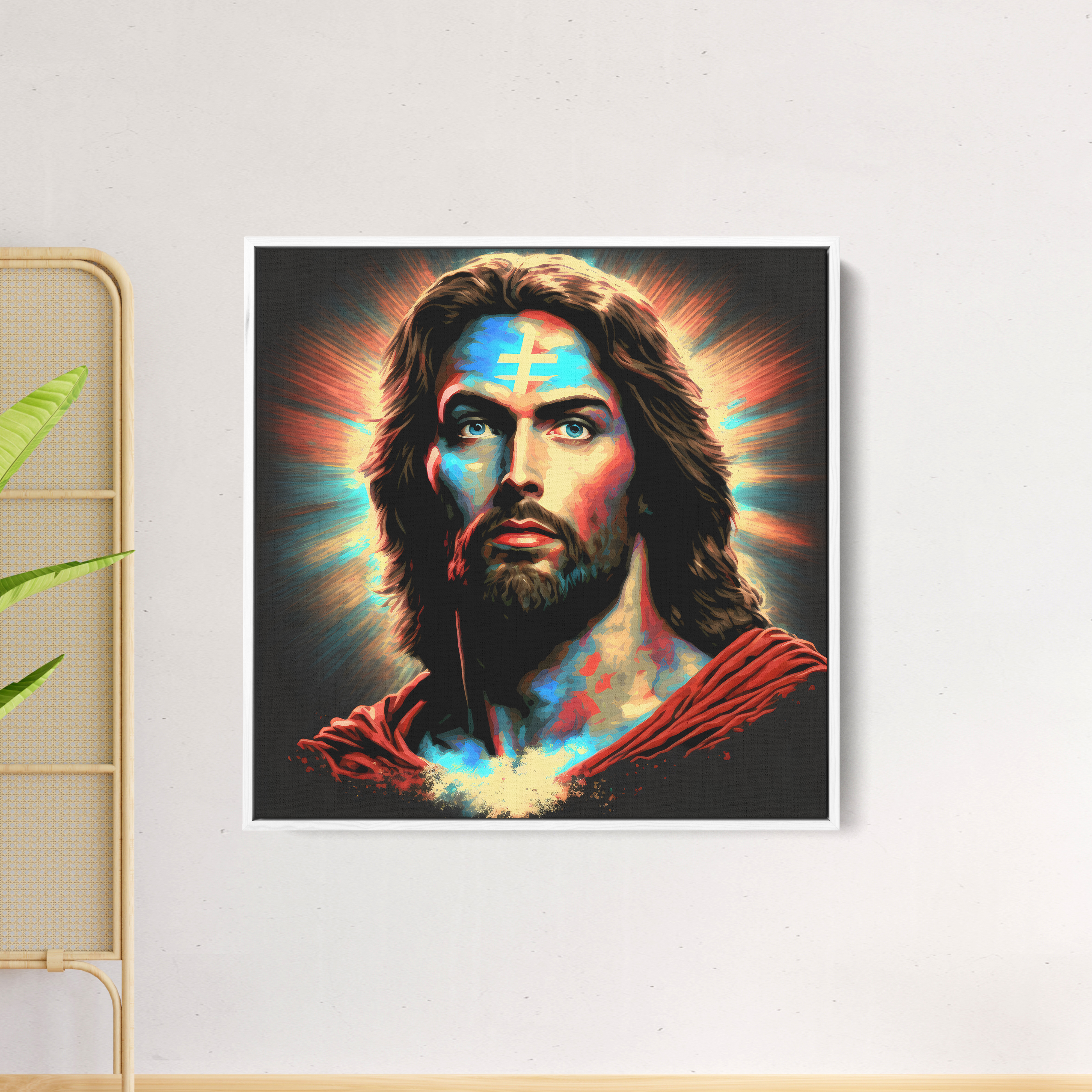 Jesus Red Blue Face Canvas Wall Painting