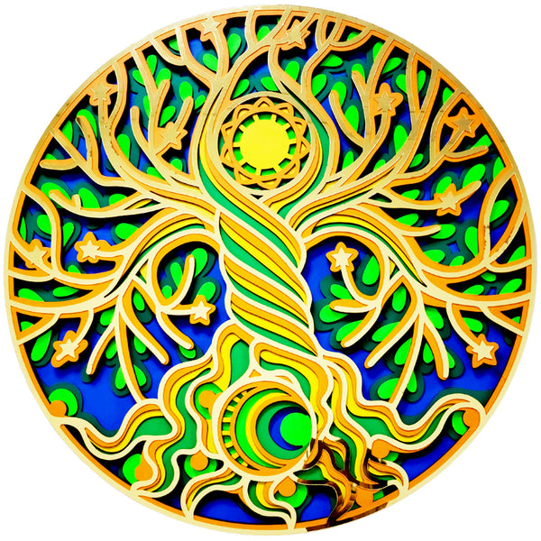 3D Tree of Life, Sun and Moon Mandala Art Wall Decor