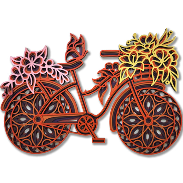 3D Bicycle with flowers Mandala Art Wall Decor