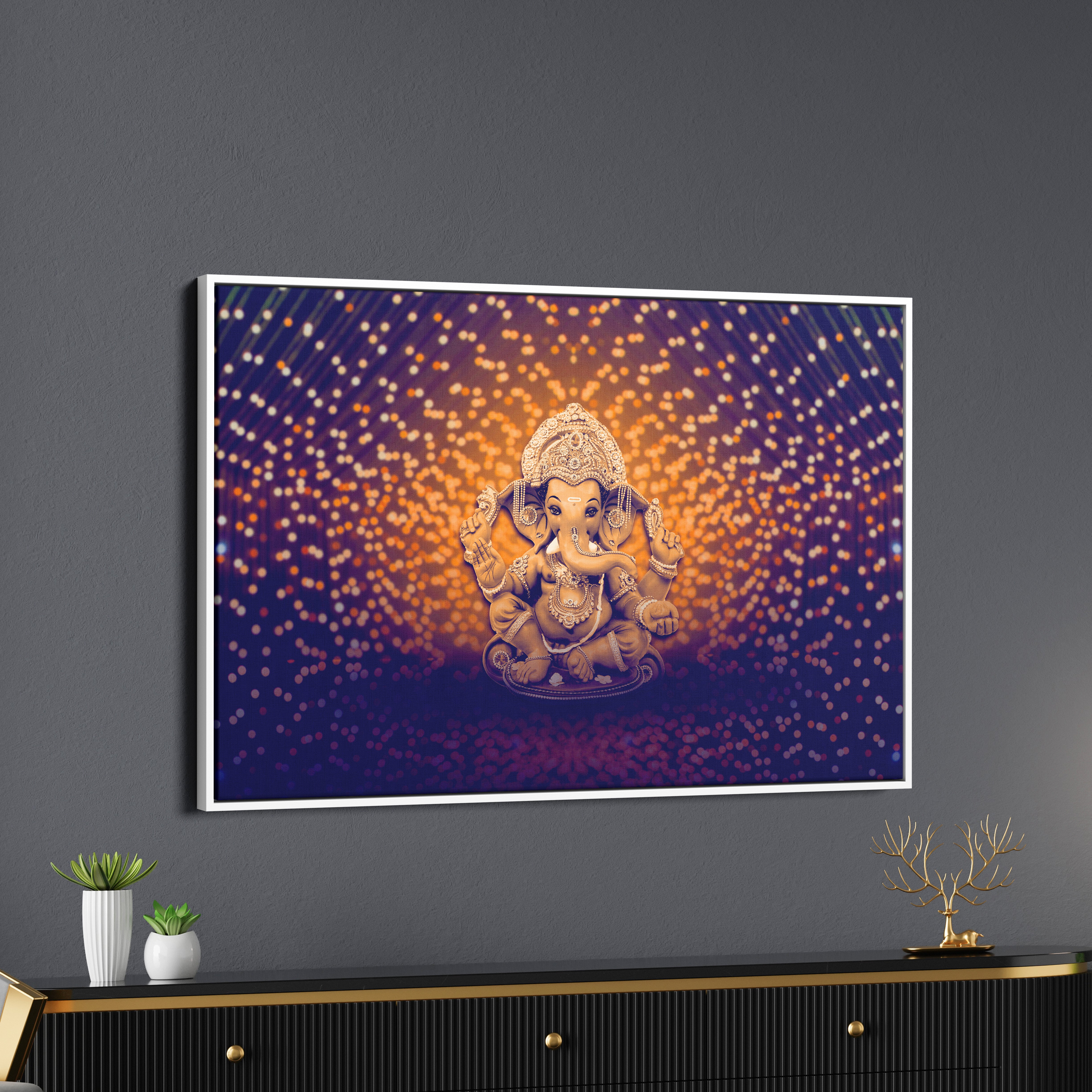 Ganpati With Lightning Background Canvas Wall Painting