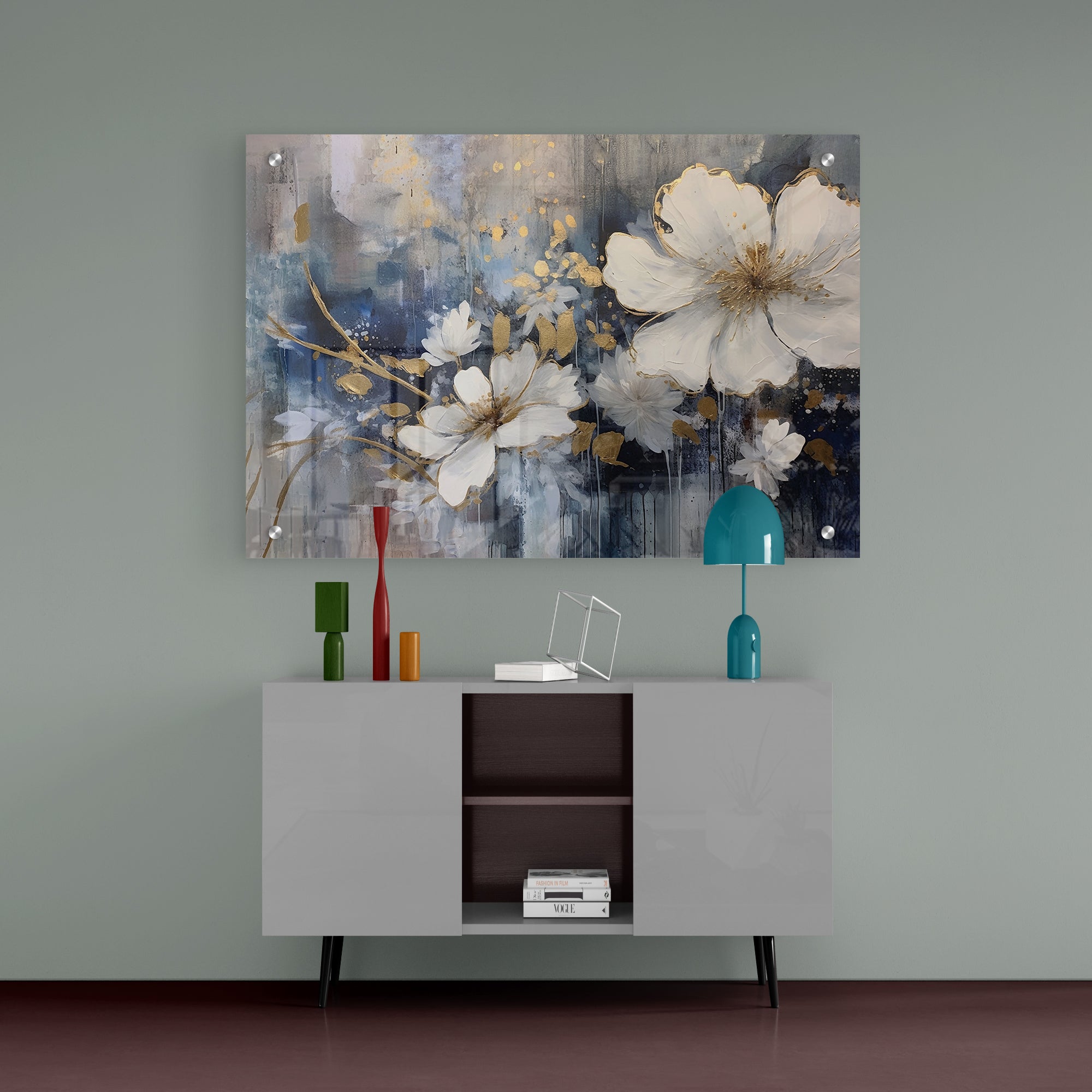 Abstract Gray Floral  Acrylic Painting