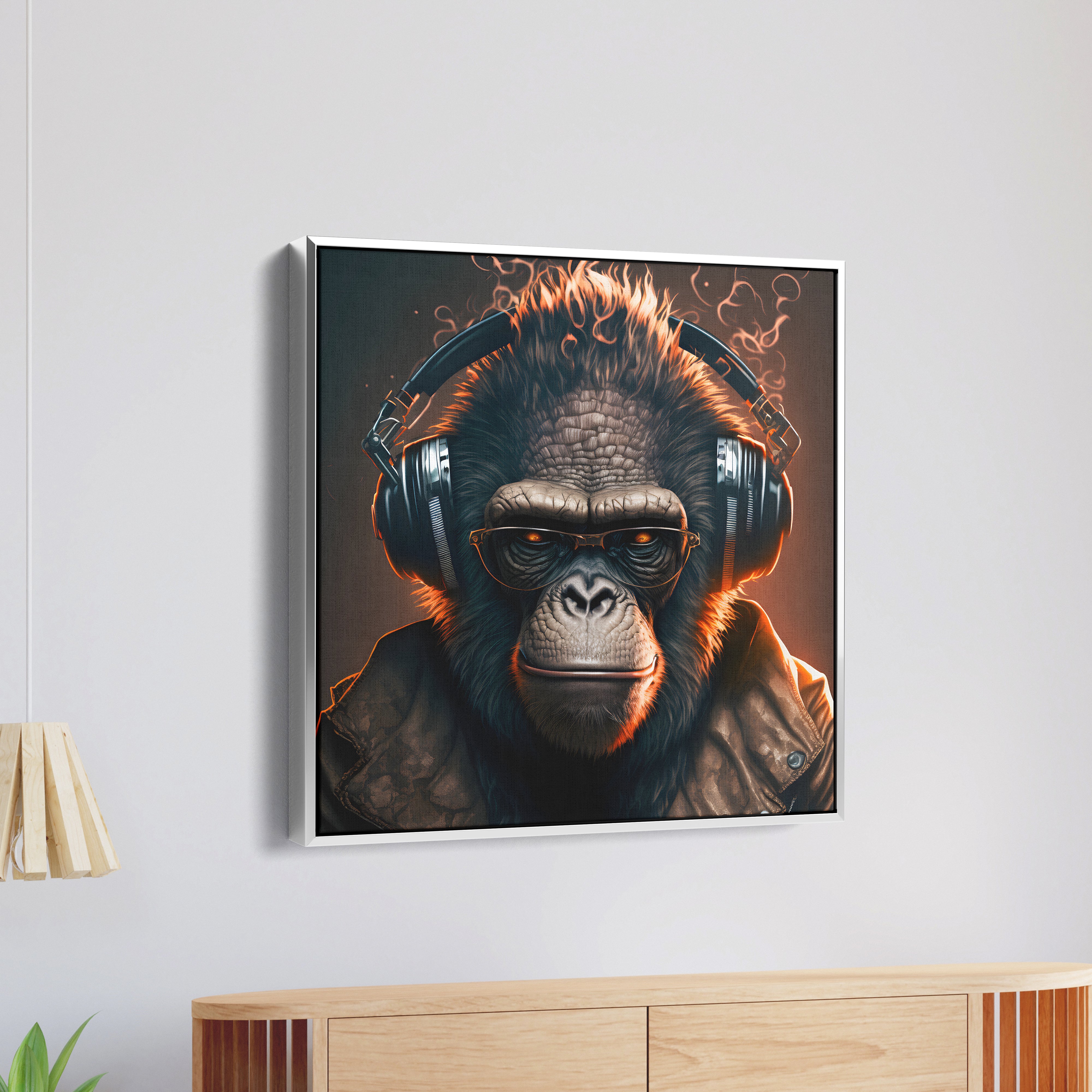 Rock Monkey Wearing Headphone Canvas Wall Painting