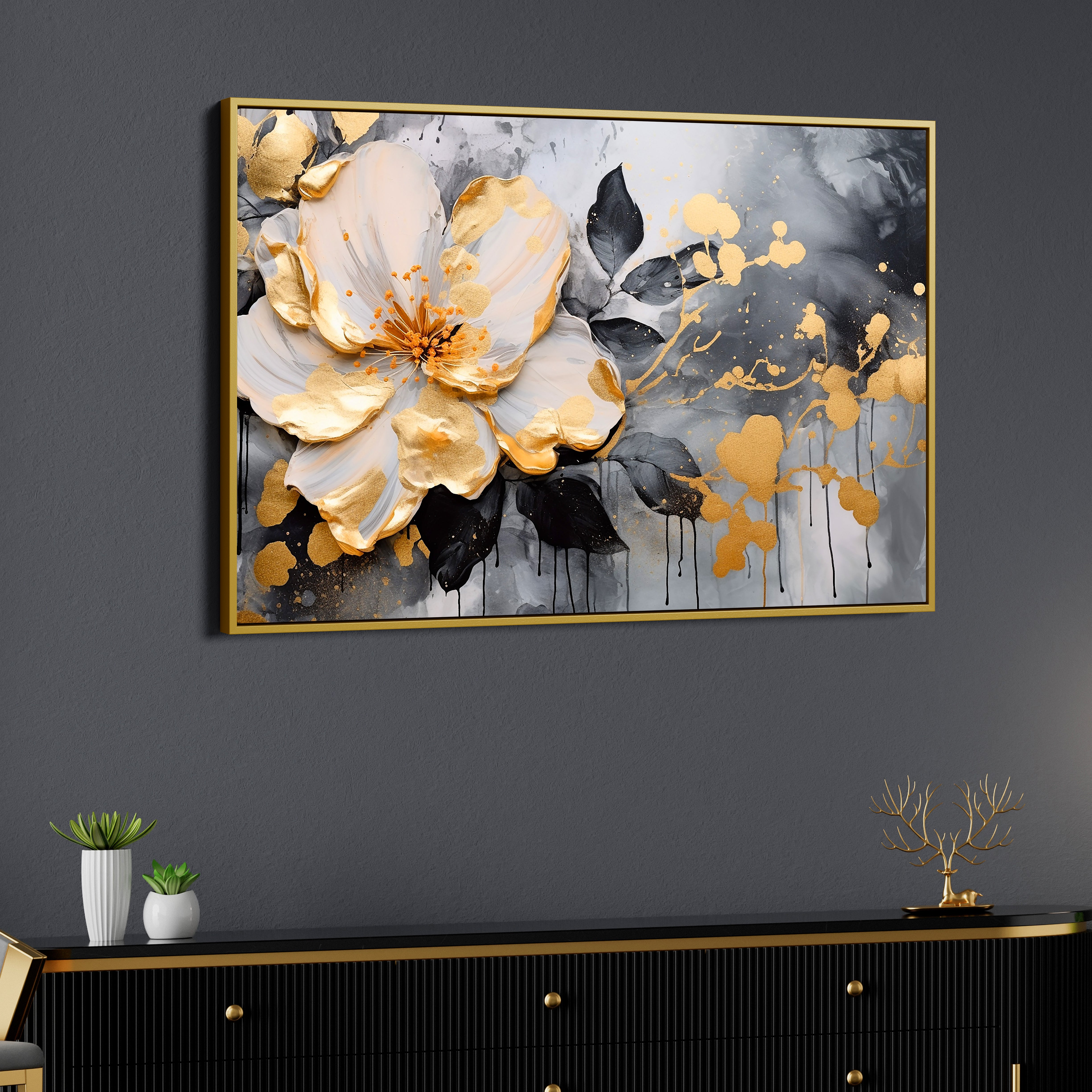 Beautiful Flower WIth Black Backgound Canvas Wall Painting
