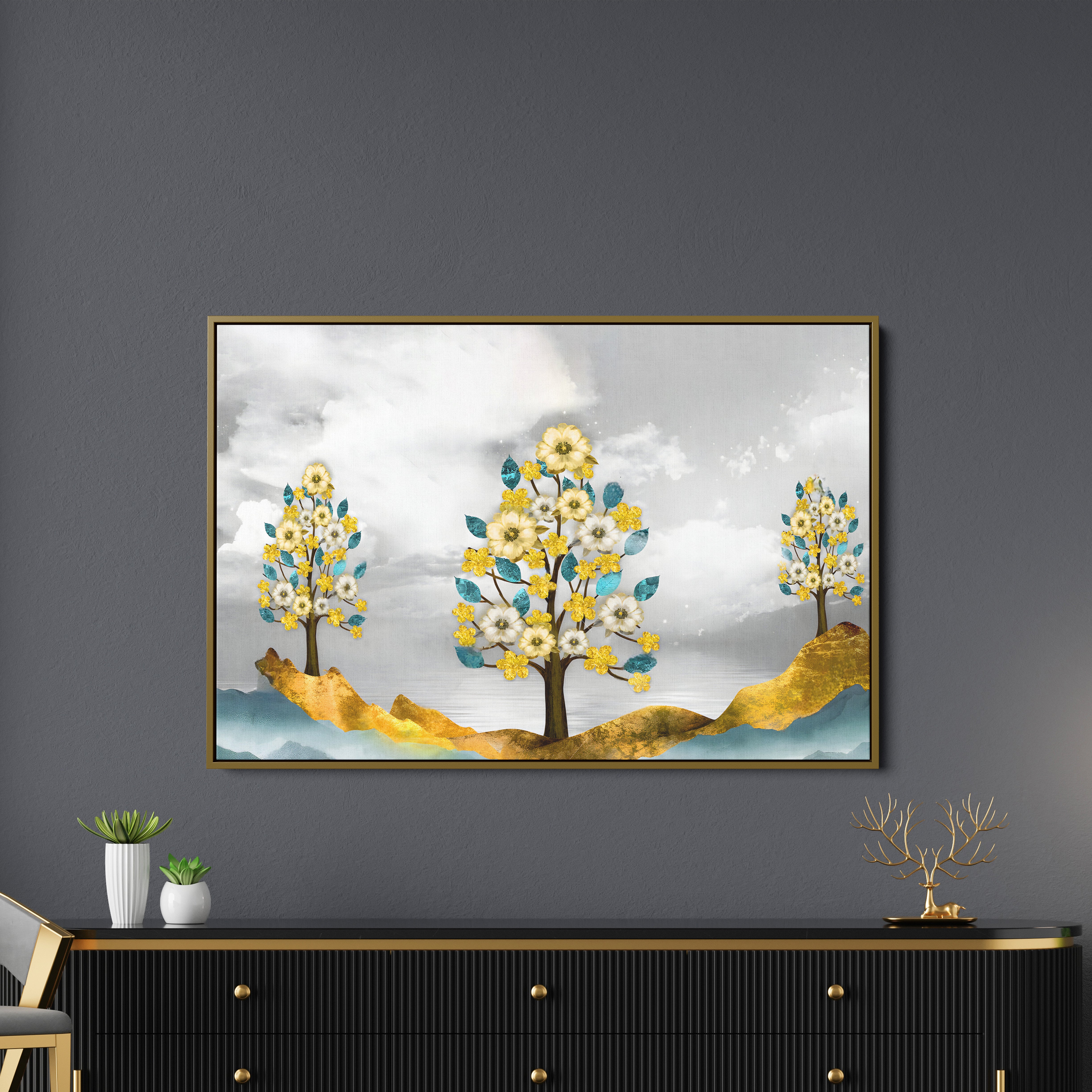 Unique Golden Trees Wall Painting