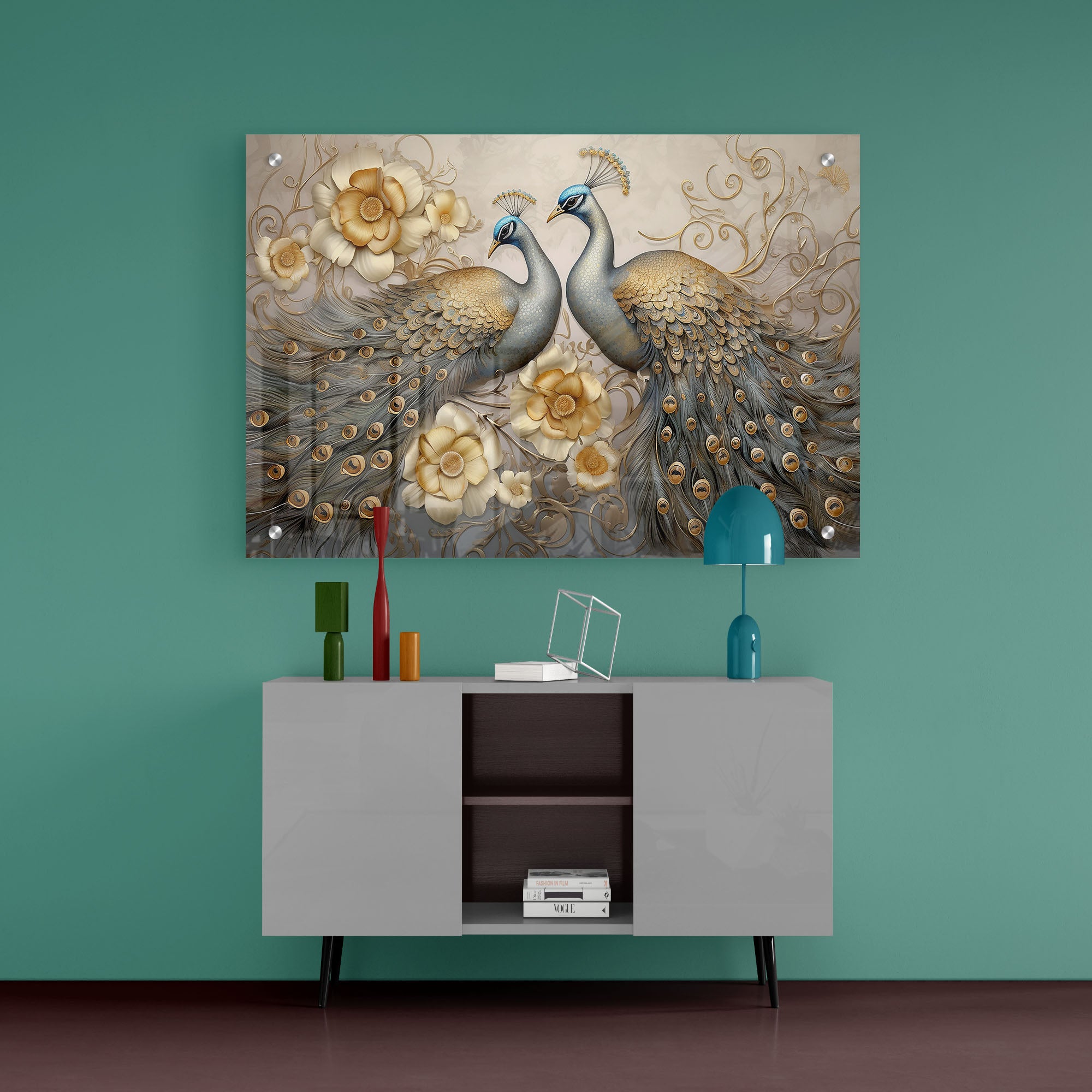 Beautiful Peacock And Flower Acrylic Wall Painting