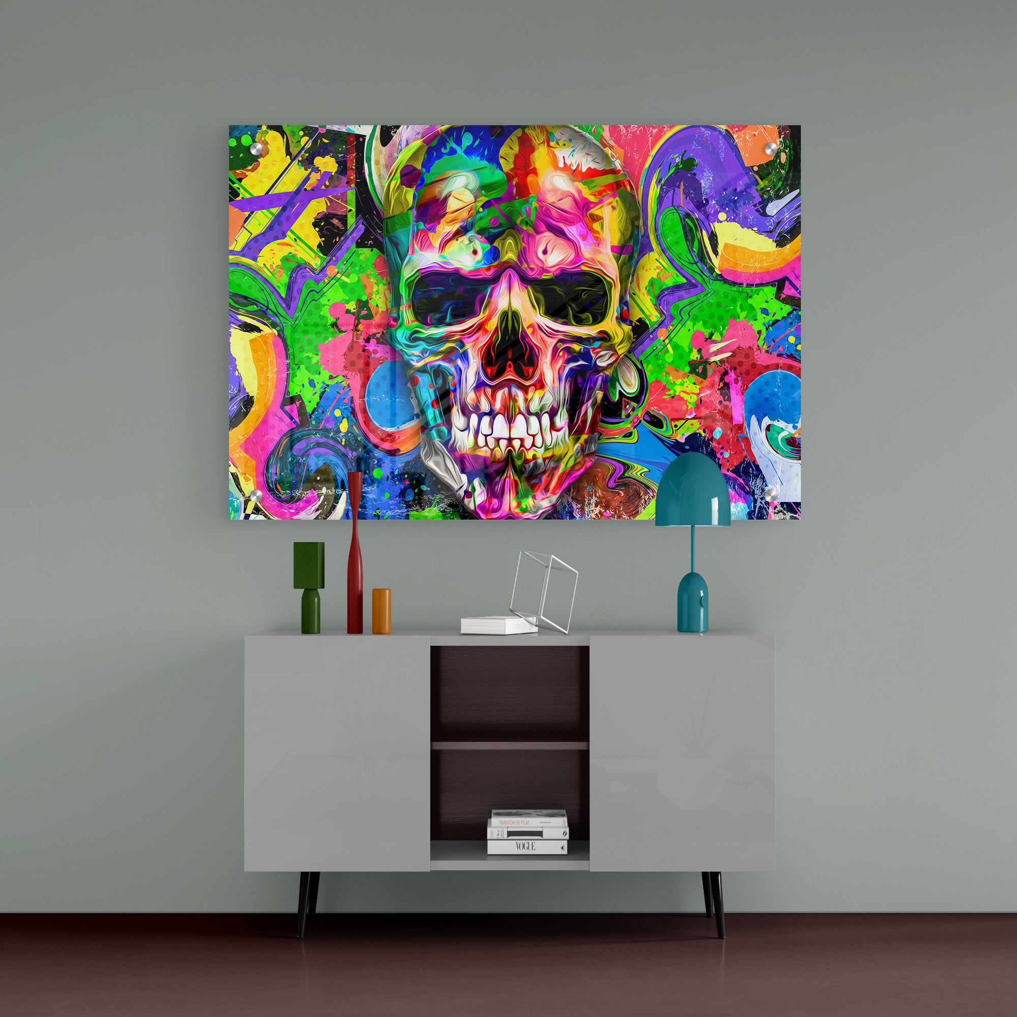 Psychedelic Skull Acrylic Wall Painting