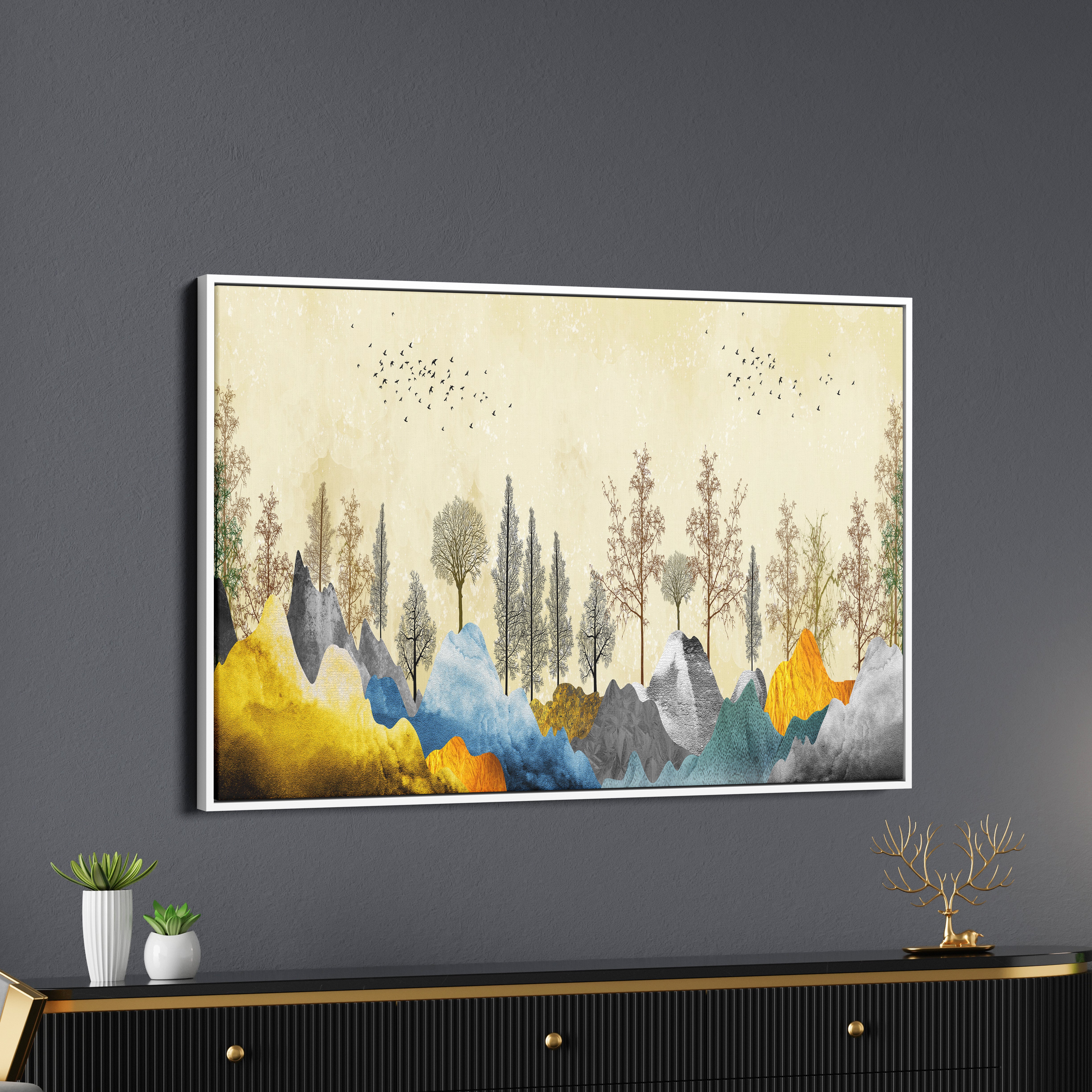 Beautiful Mountain Landscape with Trees Premium Canvas Wall painting