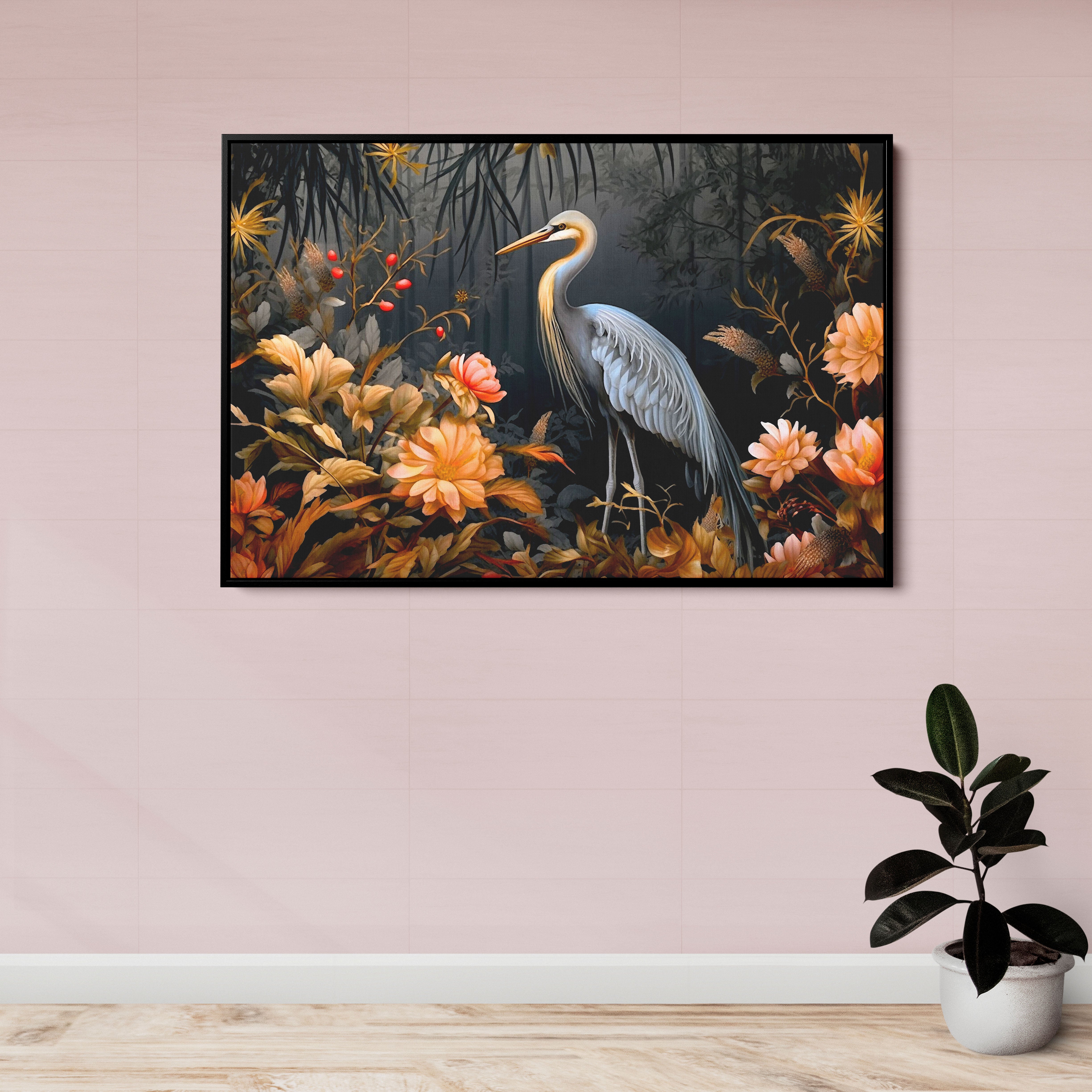 Flowers And Flamingo Canvas Wall Painting