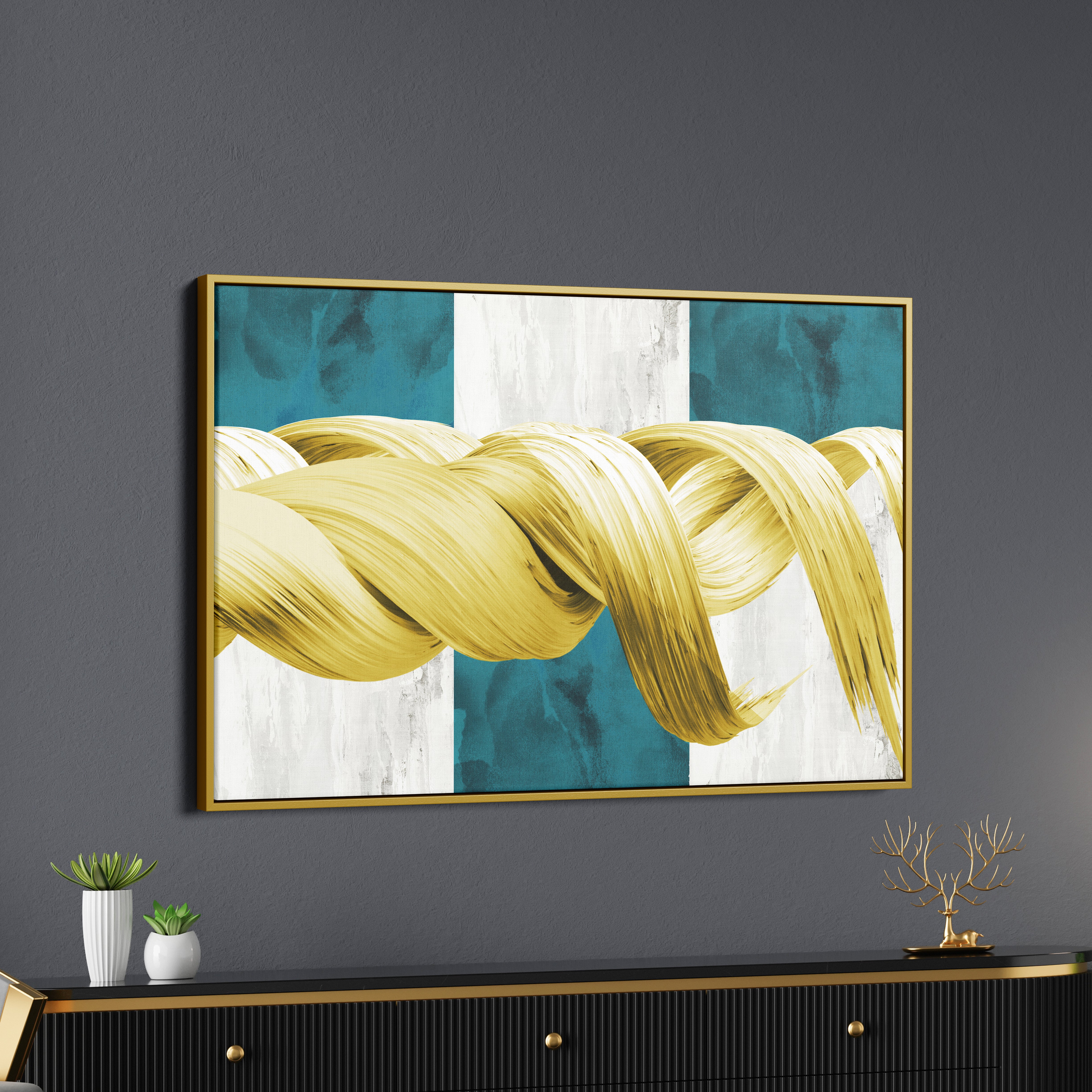 Abstract Golden And Green Mordern Art Canvas Wall Painting