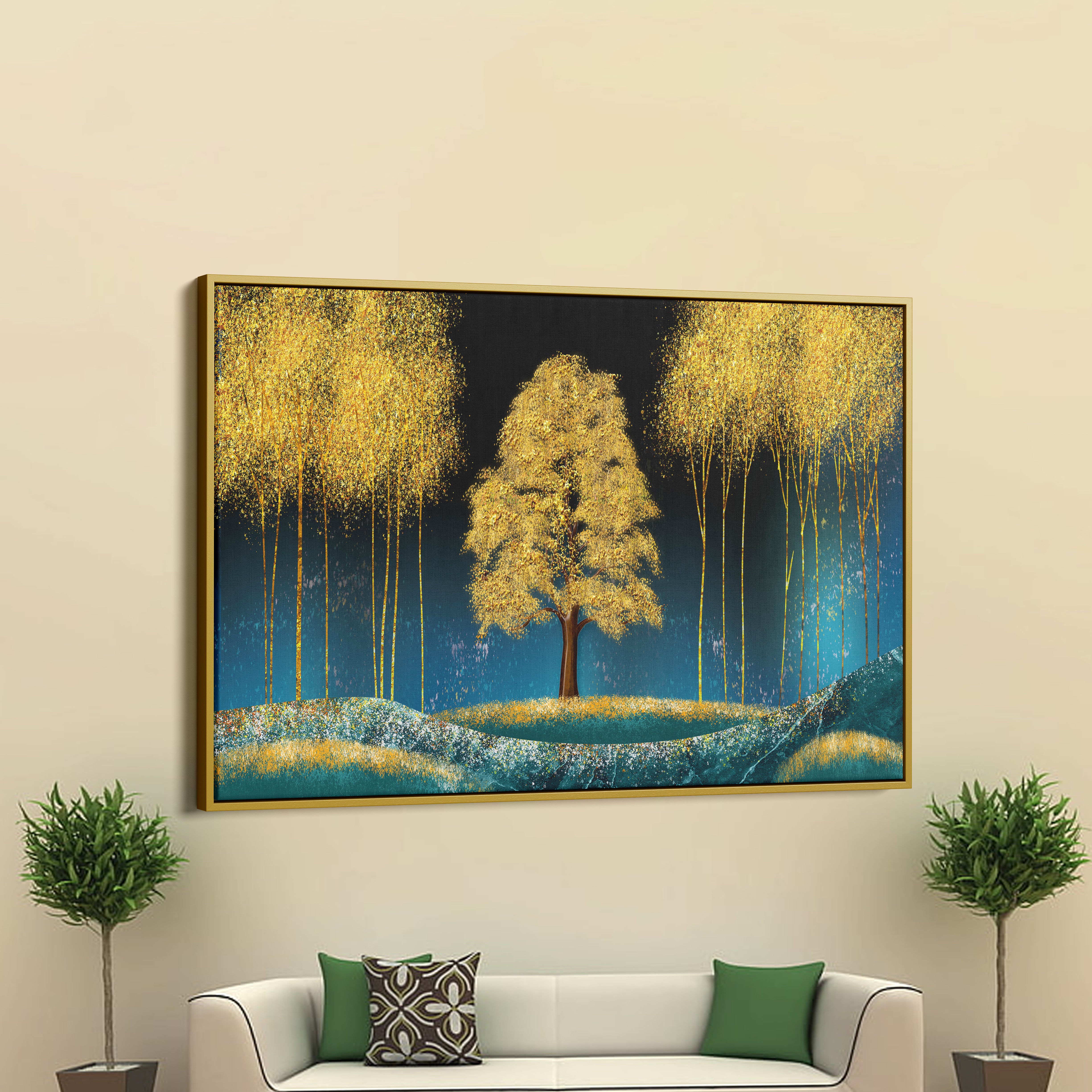 Beautiful Blue Sky and Golden Tree Canvas Wall Painting