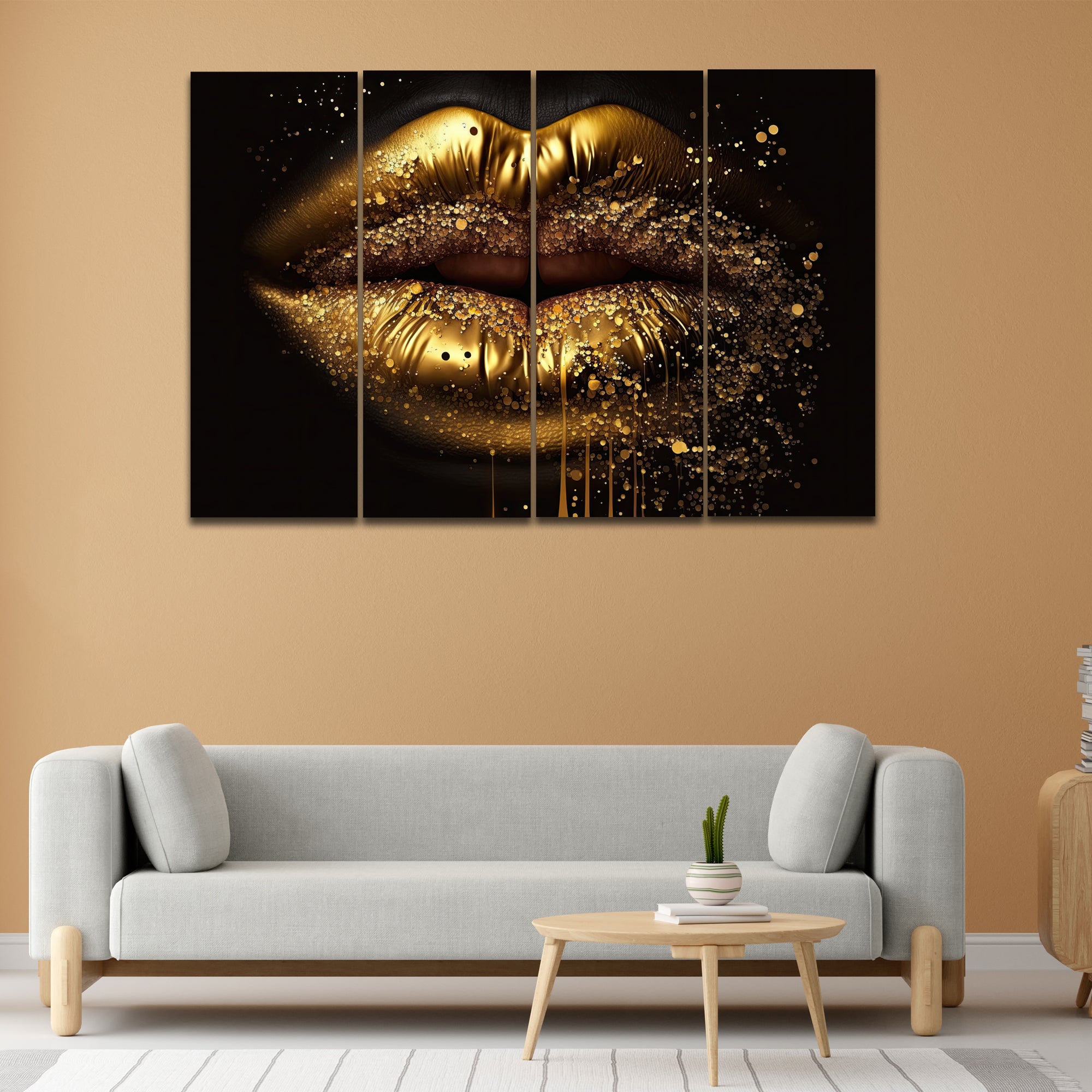 Golden Lips In 4 Panel Painting