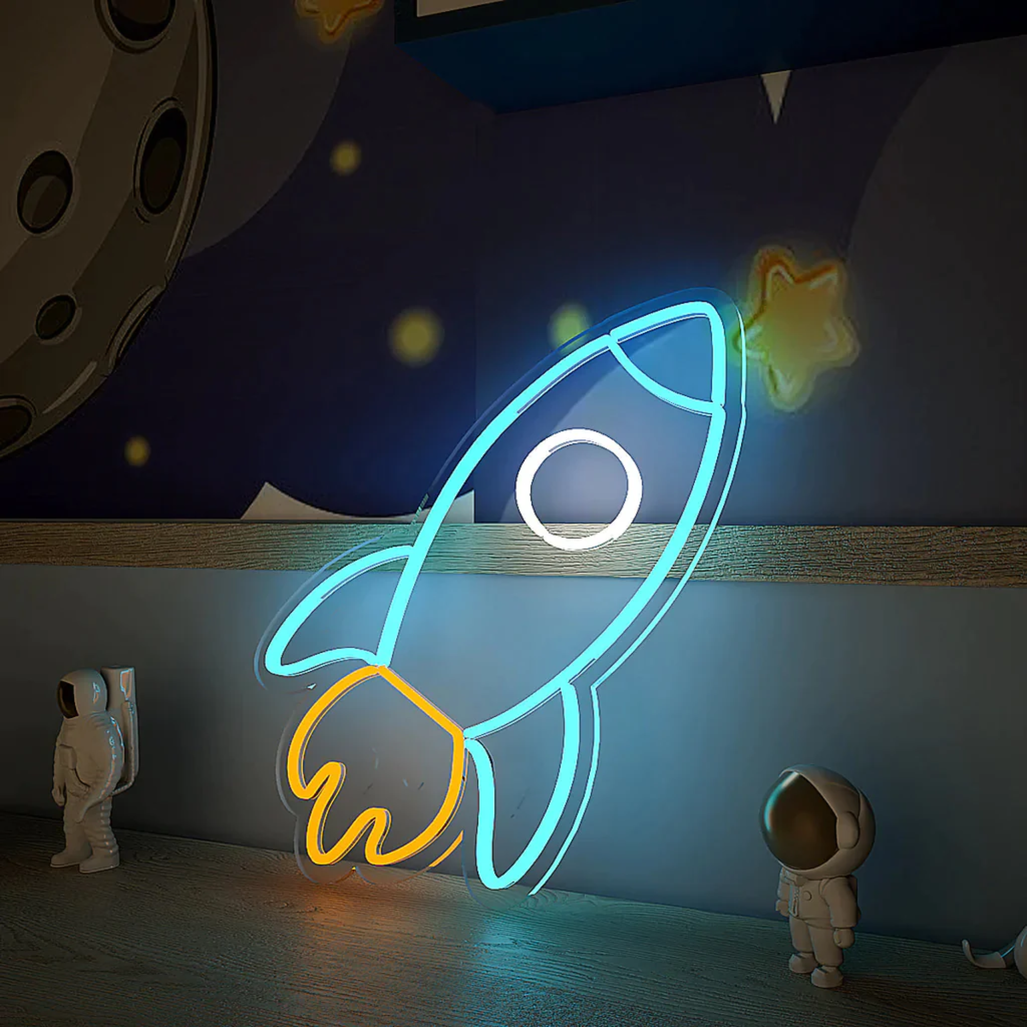 Space Rocket Bright Signboard Blue LED Neon Light