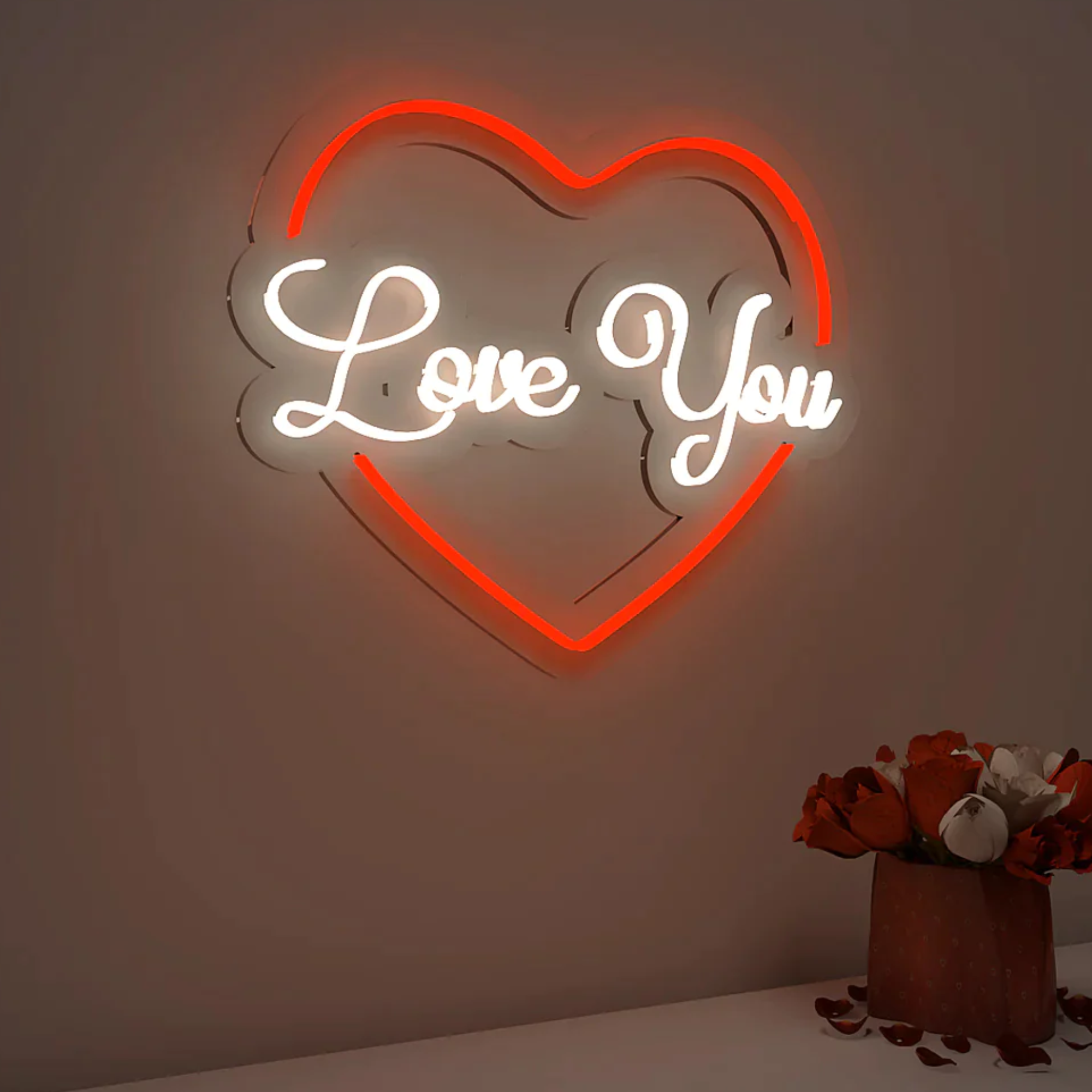 Love You Text in Heart Design Neon LED Light