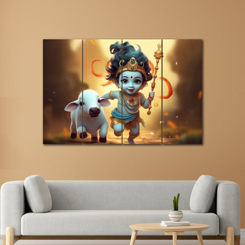 Cutest Little Krishna In 4 Panel Painting