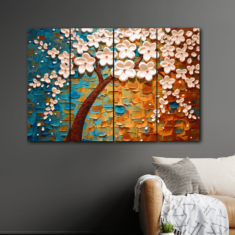 Abstract Beautiful Tree In 4 Panel Painting