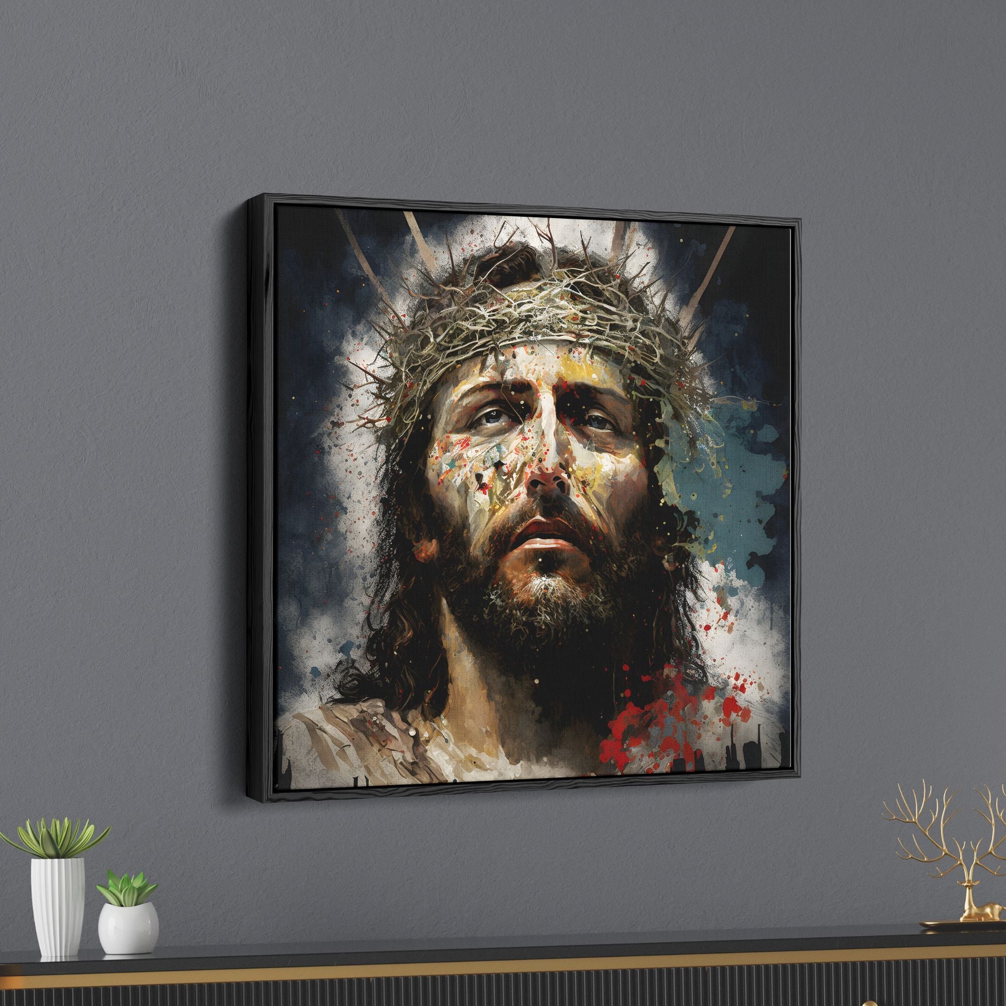 Abstract Jesus With Crown Canvas Wall Painting