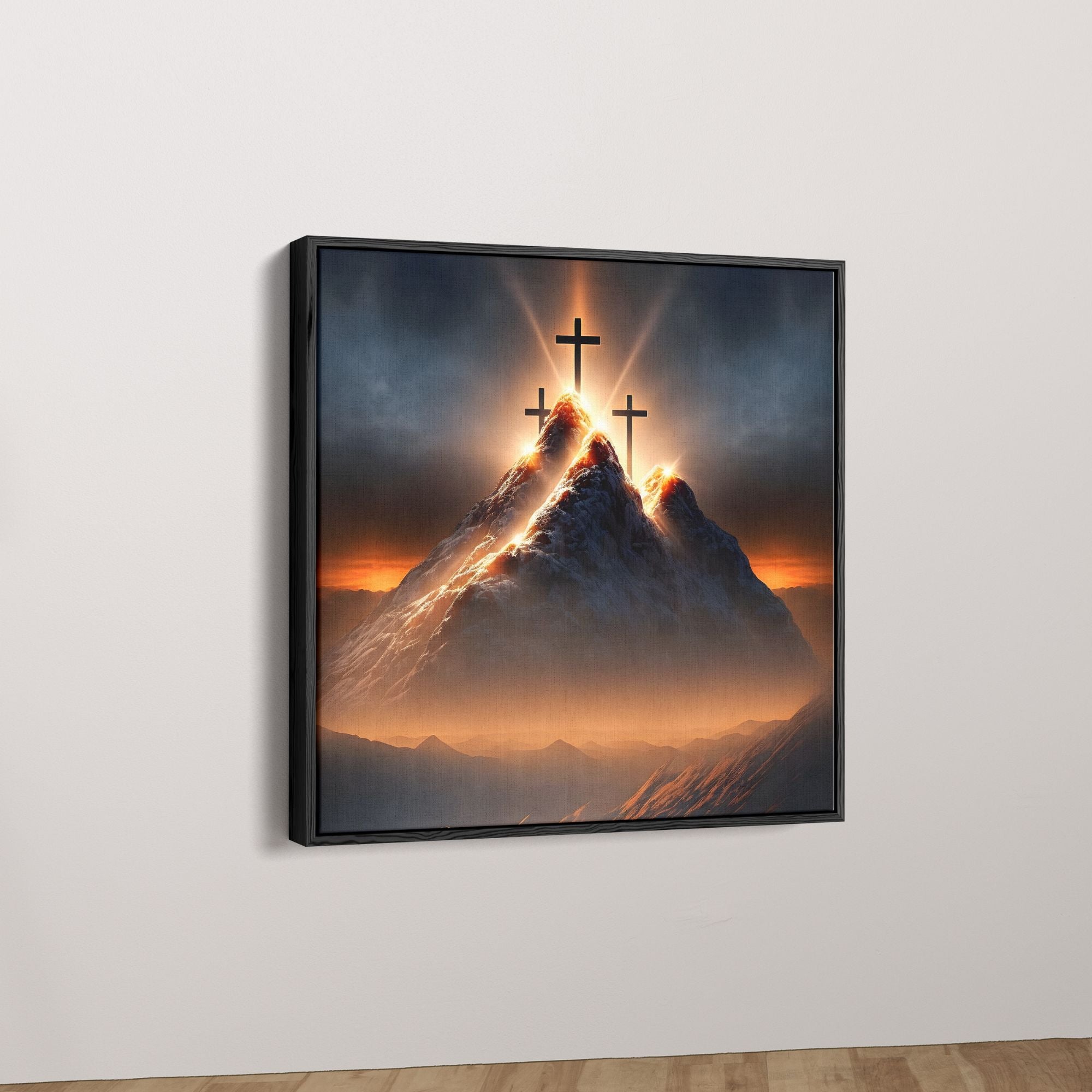 Mountain With Three Jesus Cross Canvas Wall Painting