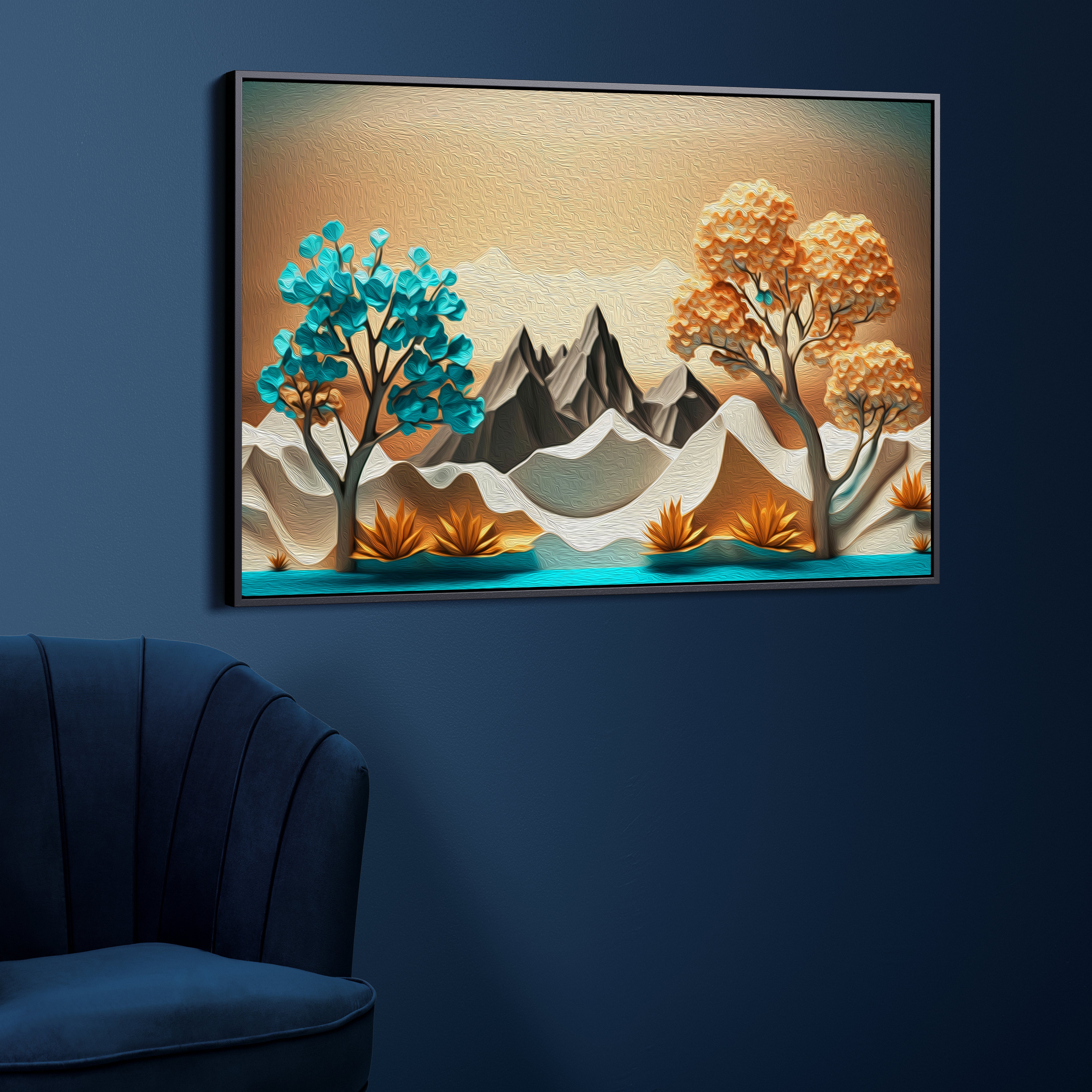 Beautiful Trees And Mountain Canvas Wall Painting