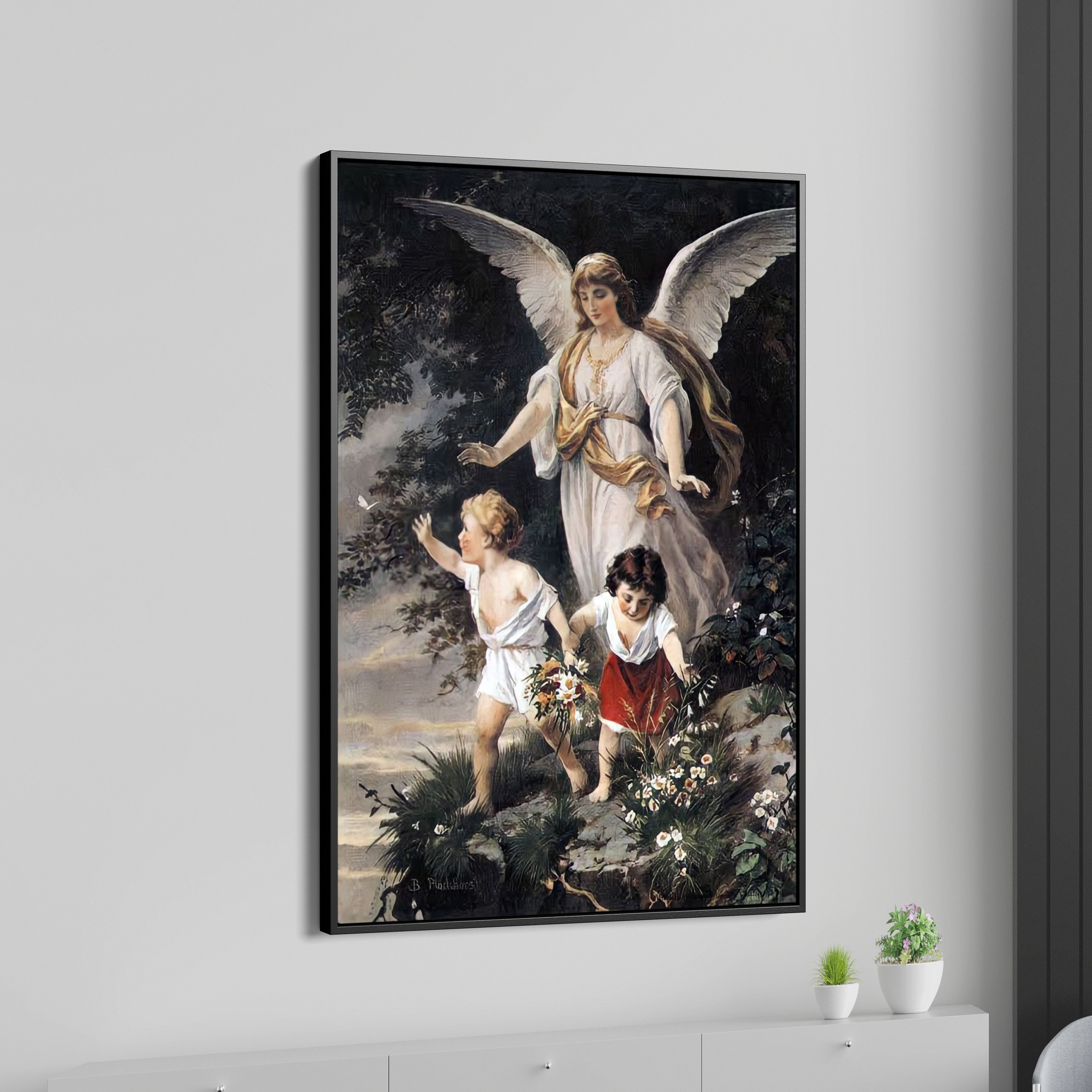Guardian Angel By the Cliff & Children Canvas Wall Painting