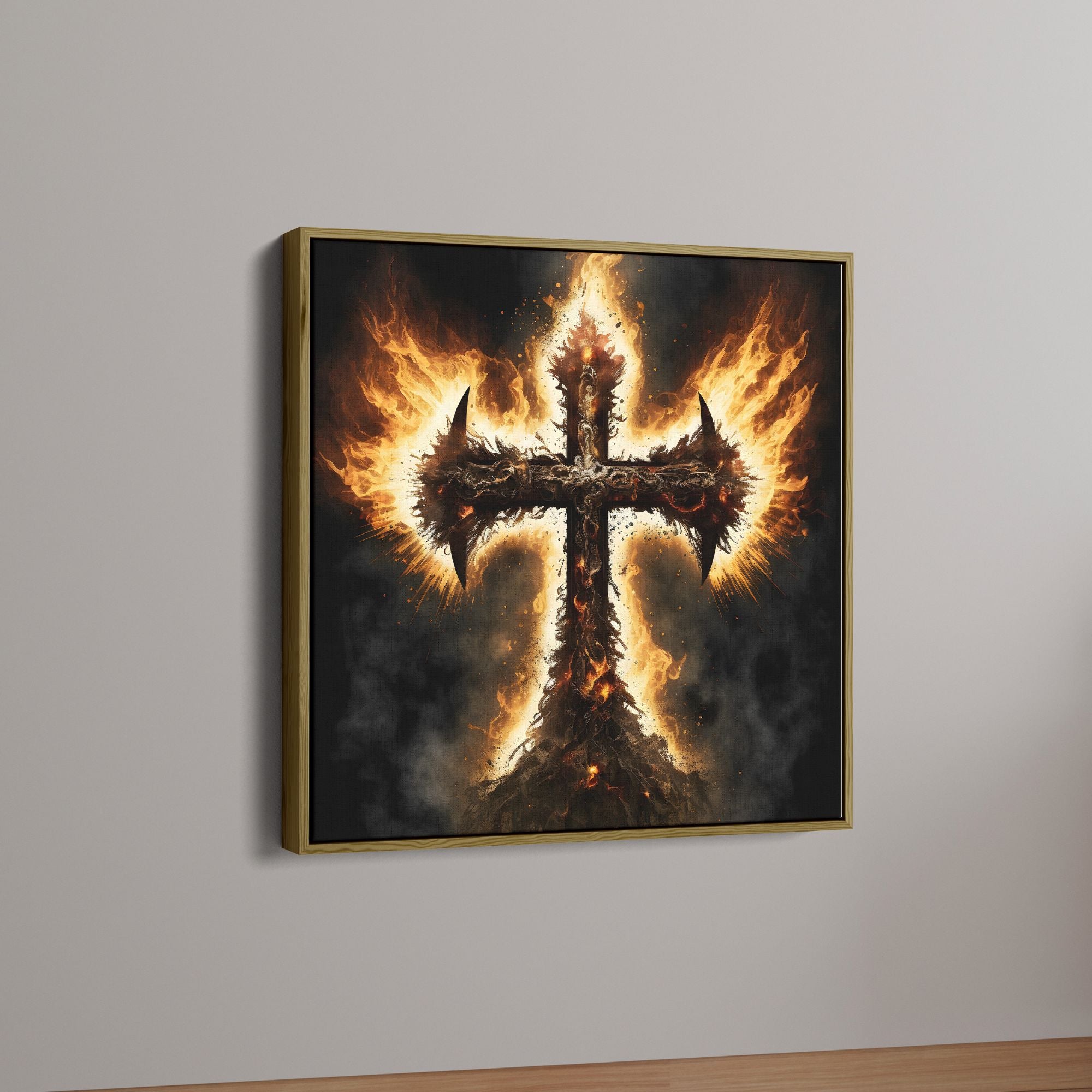 The Fire Jesus Cross Canvas Wall Painting