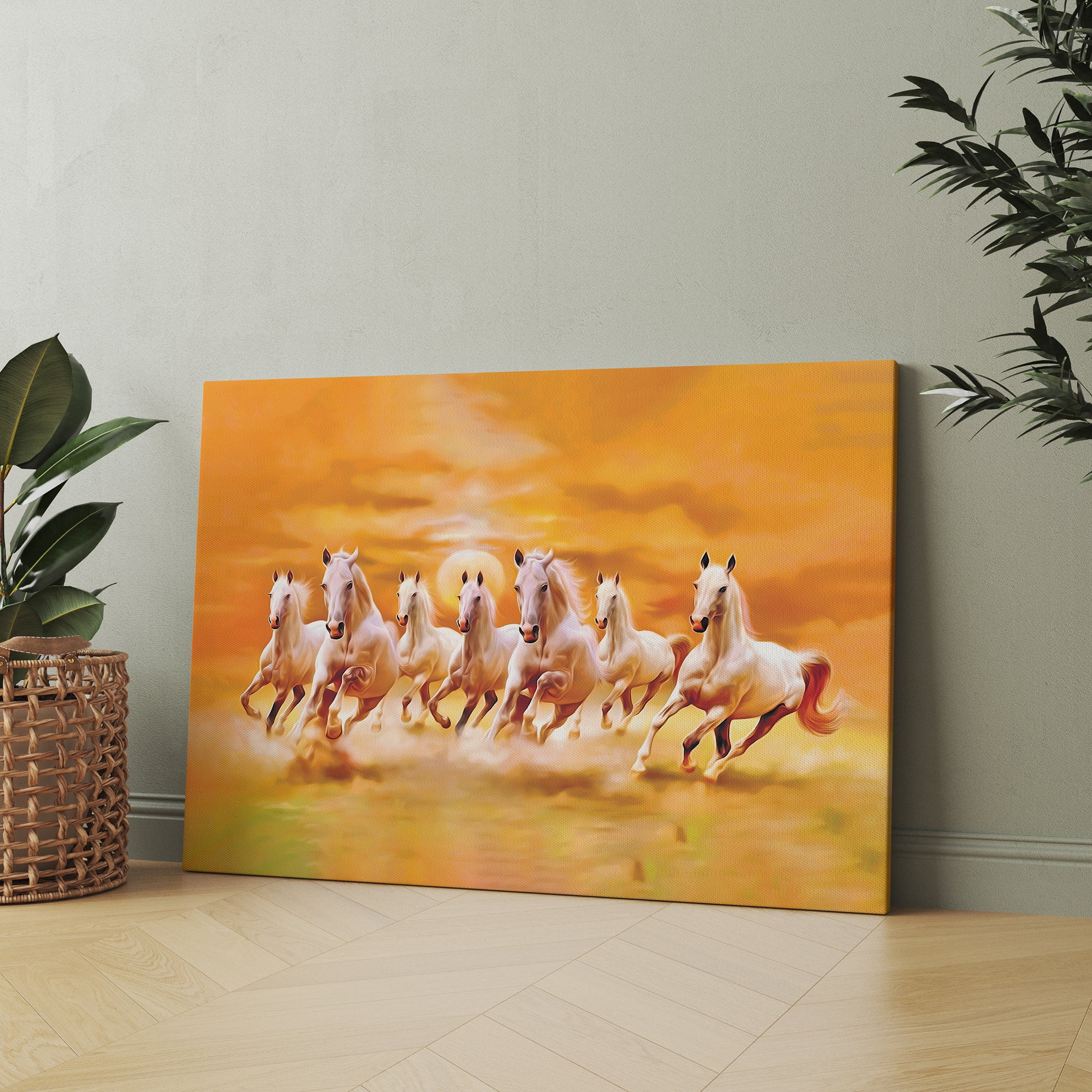Seven Horses Running at Sunrise Morden Art  Premium Canvas Wall Painting