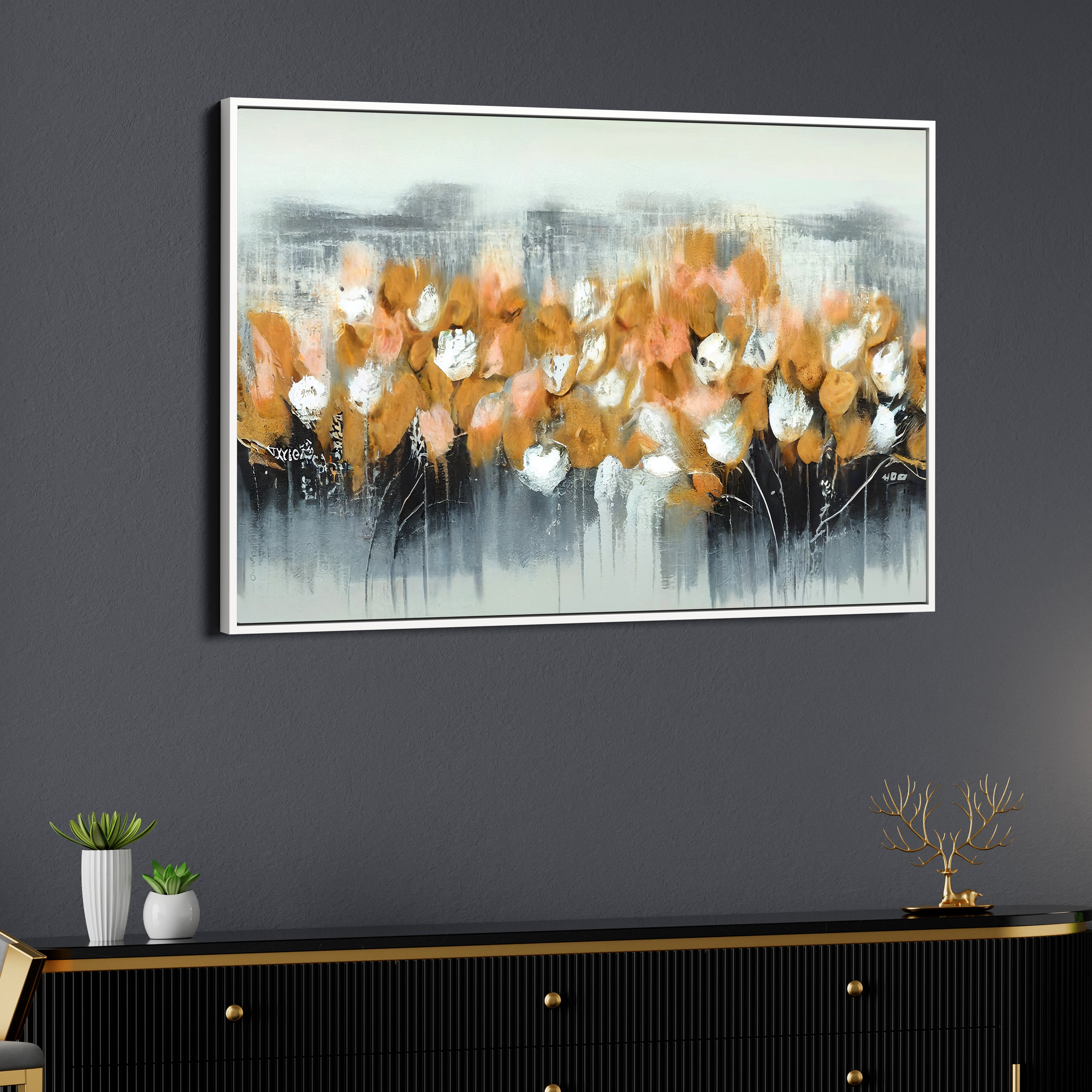 Brown And White Flower Abstract Art Canvas Wall Painting