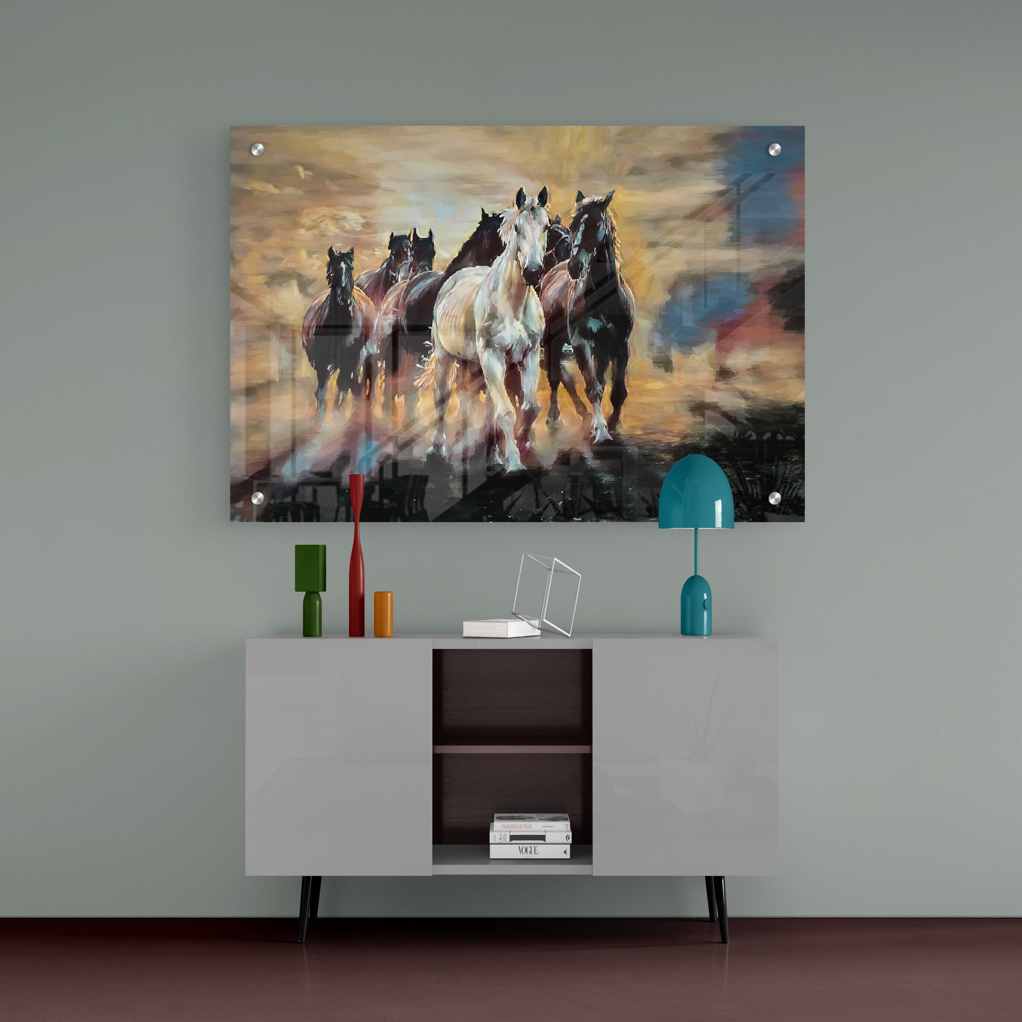 Seven Running Horses Abstract Acrylic Painting