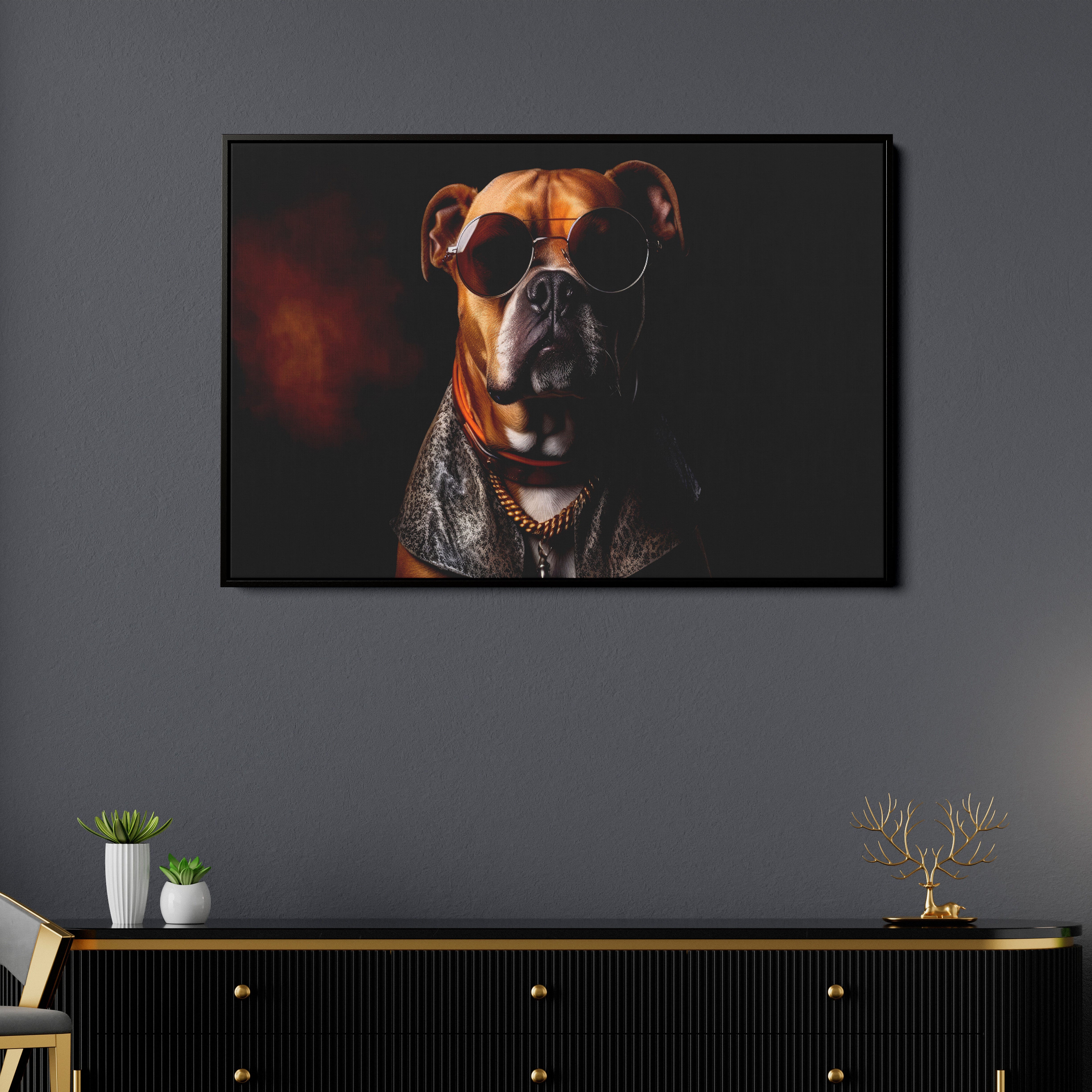 Gangster Boxer dog Canvas Wall Painting