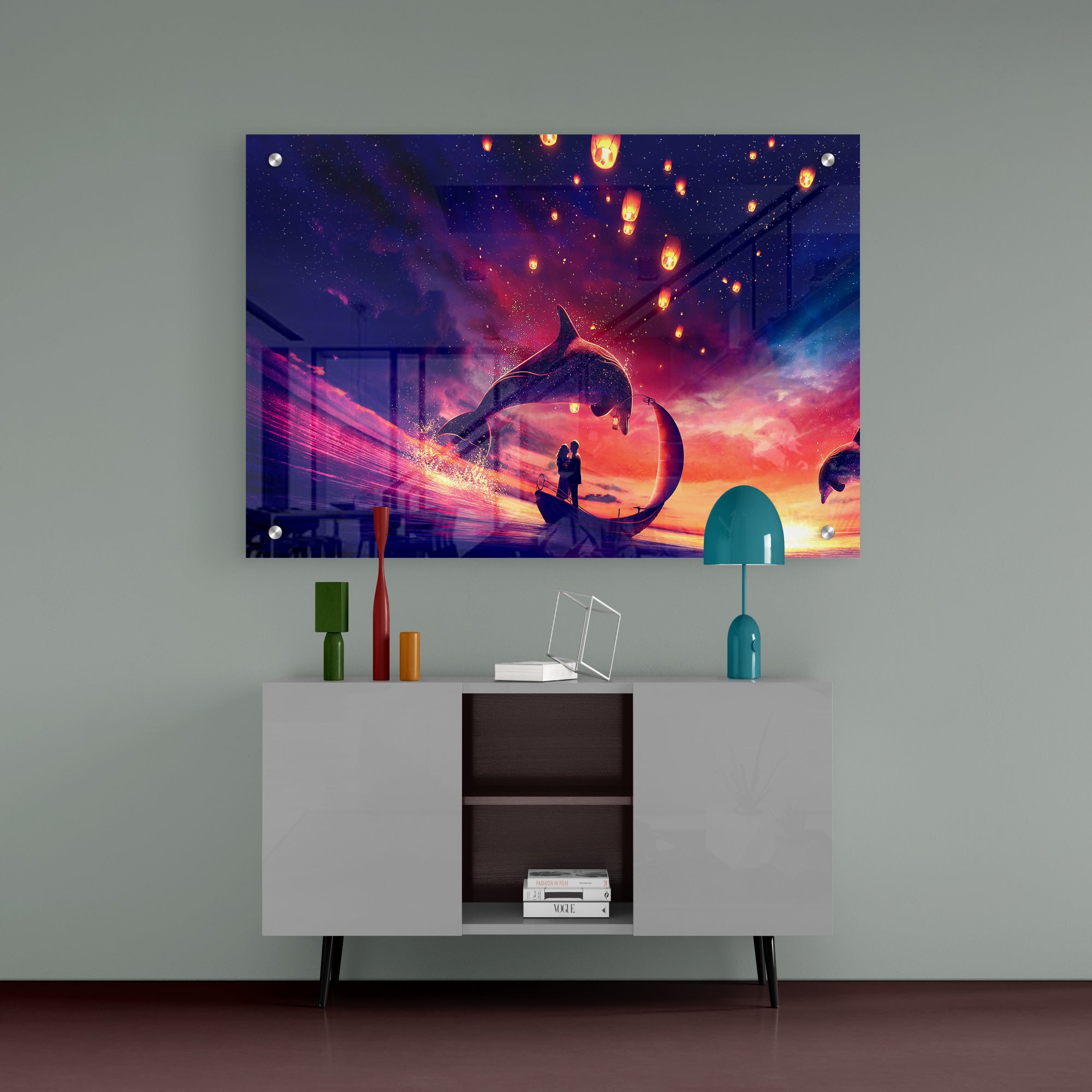 Dolphin And Culper Sunset  Premium Acrylic Wall Painting