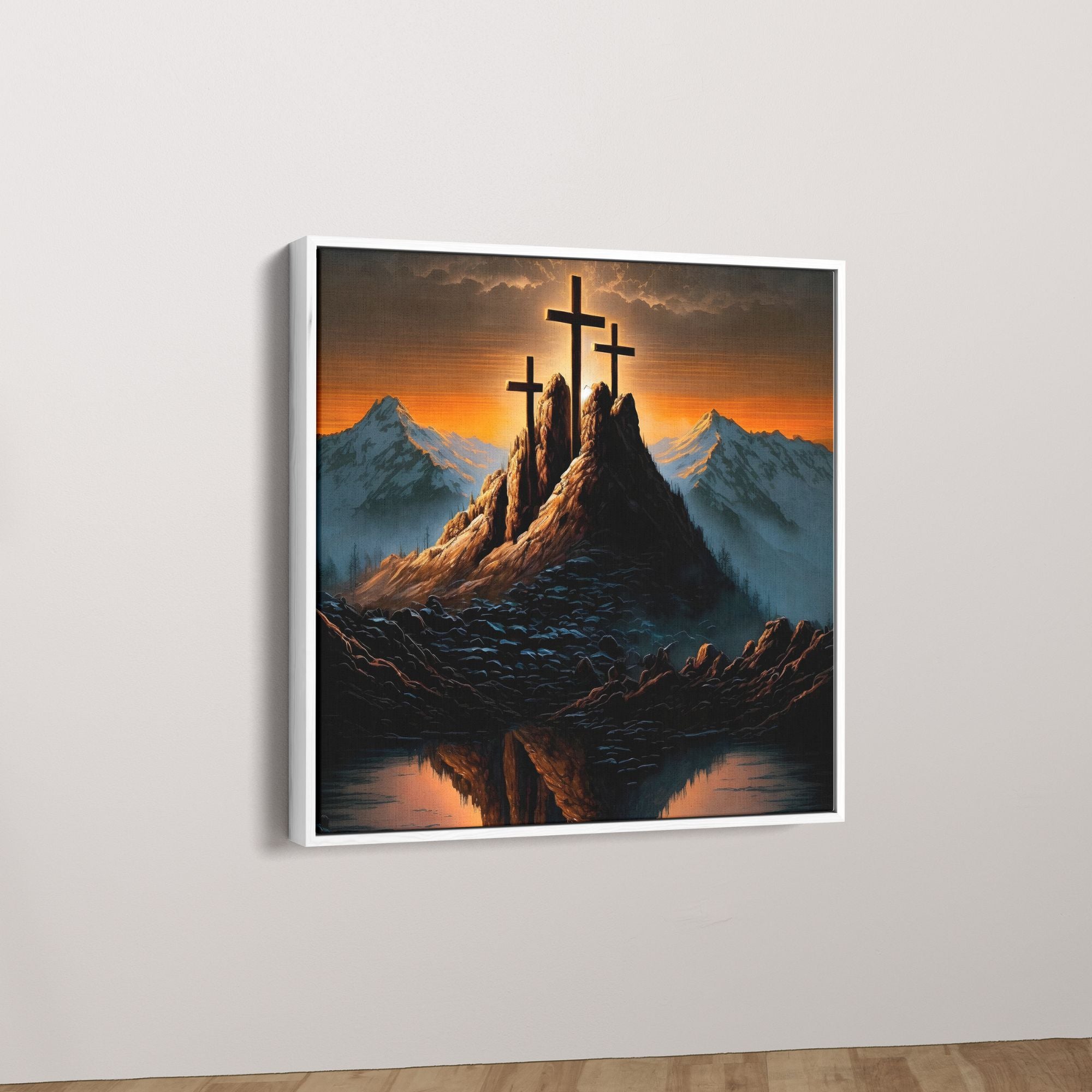 Jesus Cross In Sunrise Canvas Wall Painting