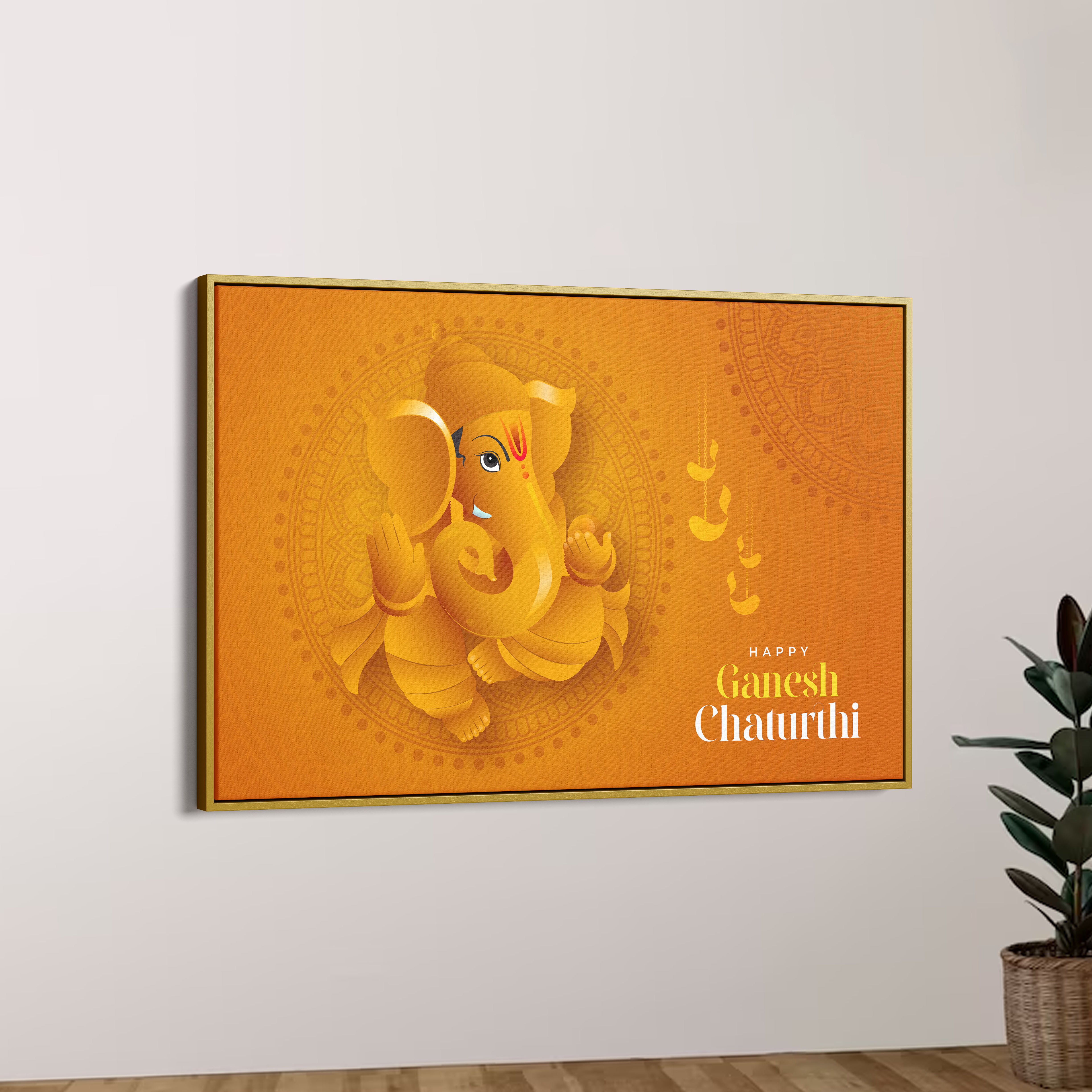 Happy Ganesh Chaturthi Canvas Wall Painting