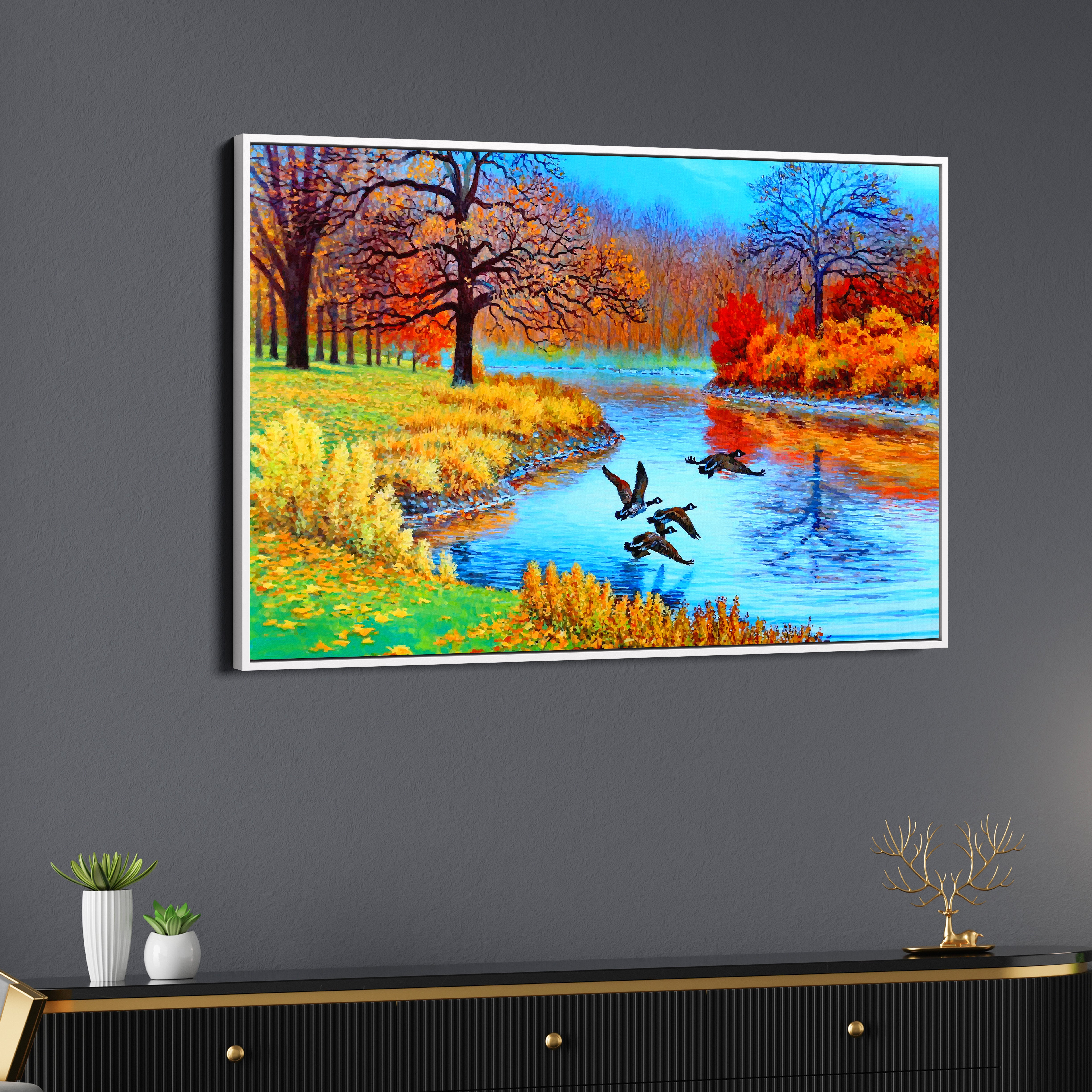 Beautiful Lake And Birds Scenery Canvas Wall Painting