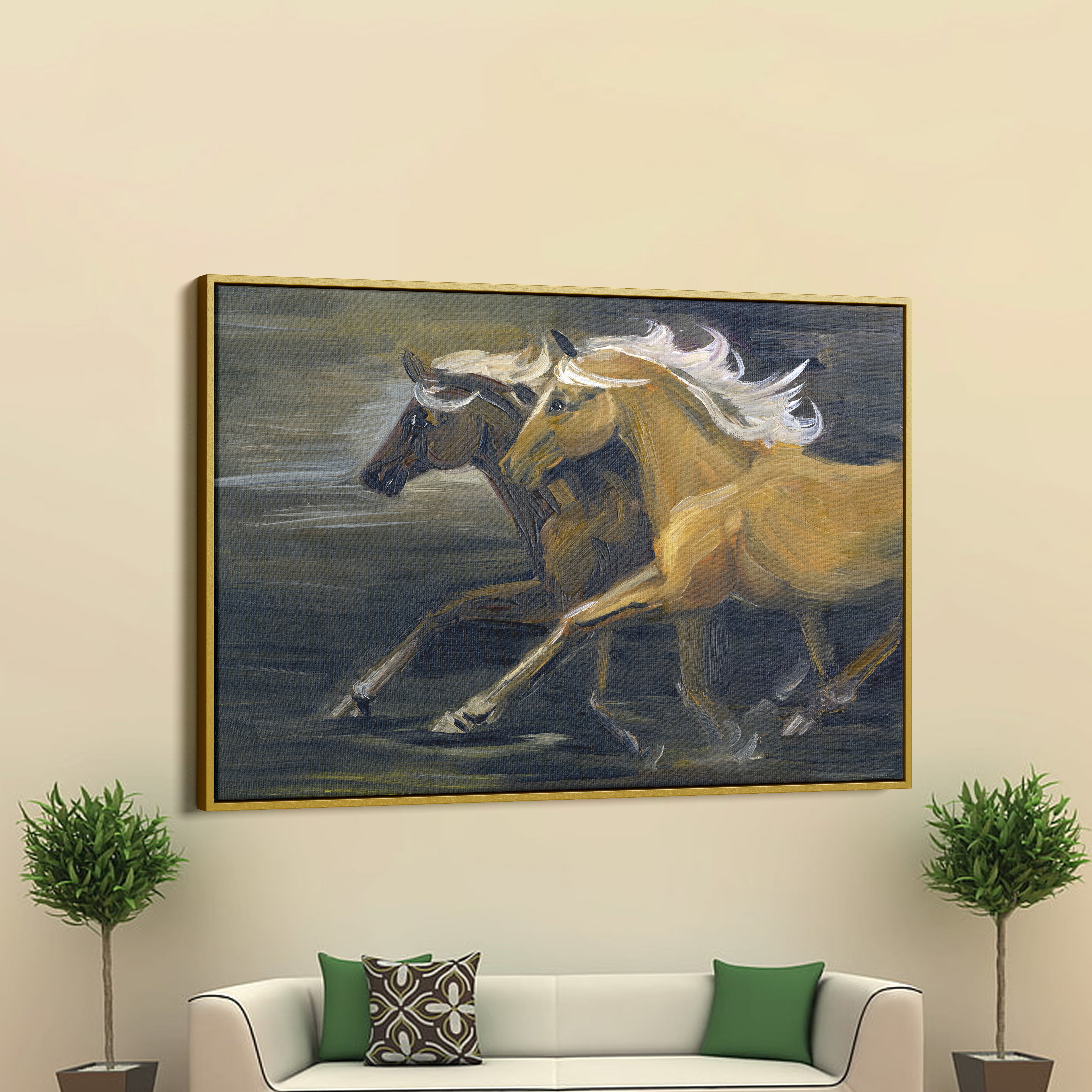 Abstract Two Runging Horses Mordern Art Canvas Wall Painting