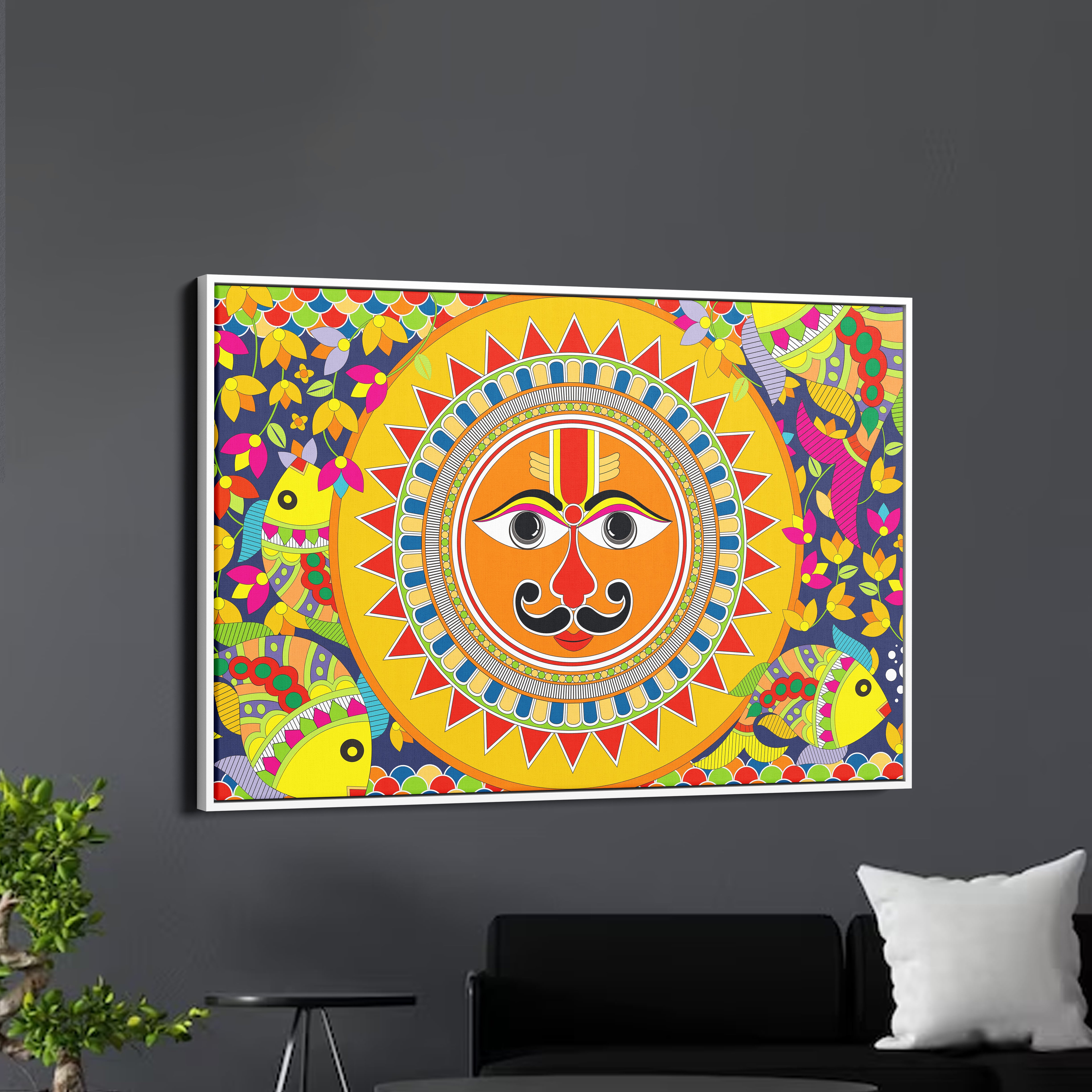 Sun In Madhubani Pattern Canvas Wall Painting