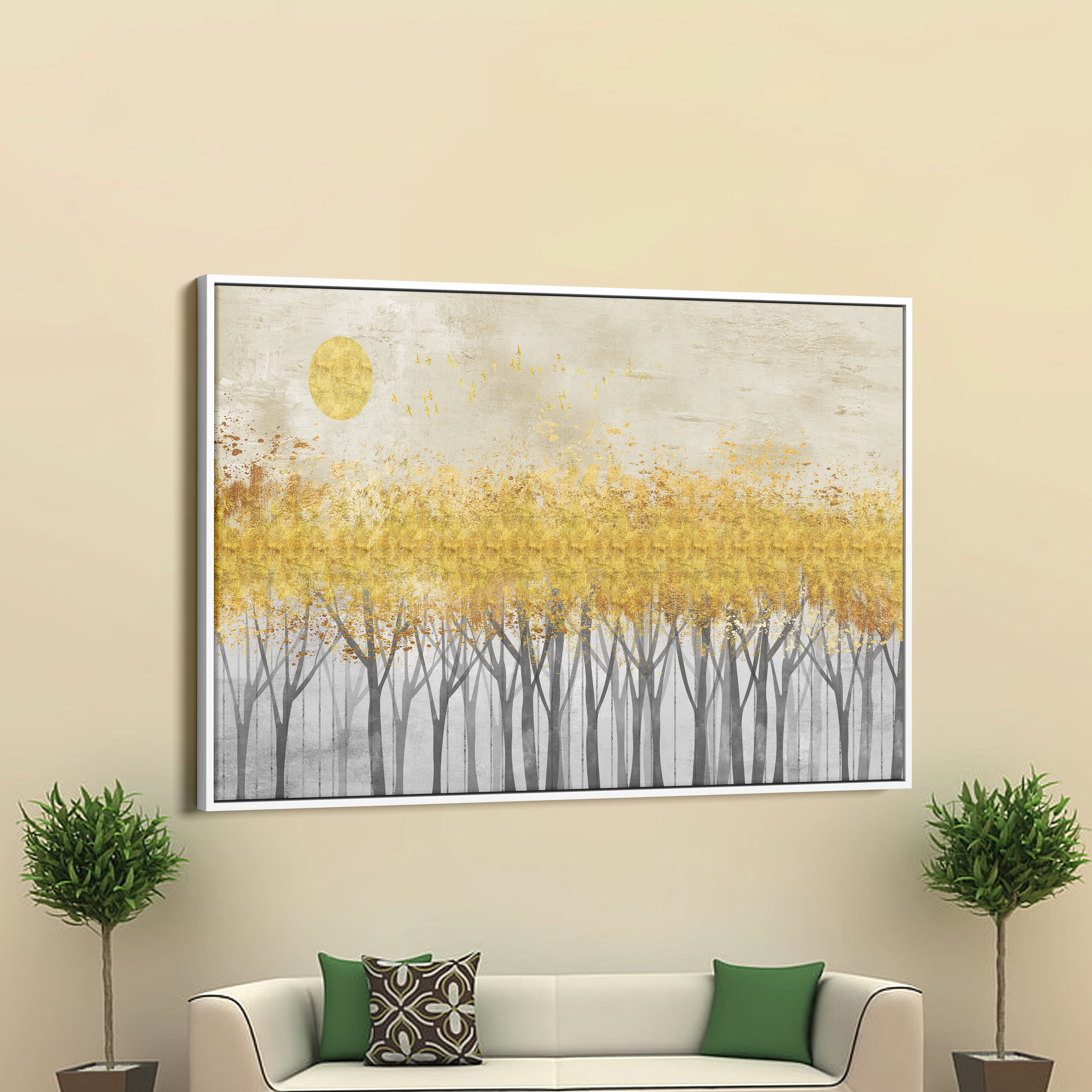 Golden Black Tree With Moon Canvas Wall Painting