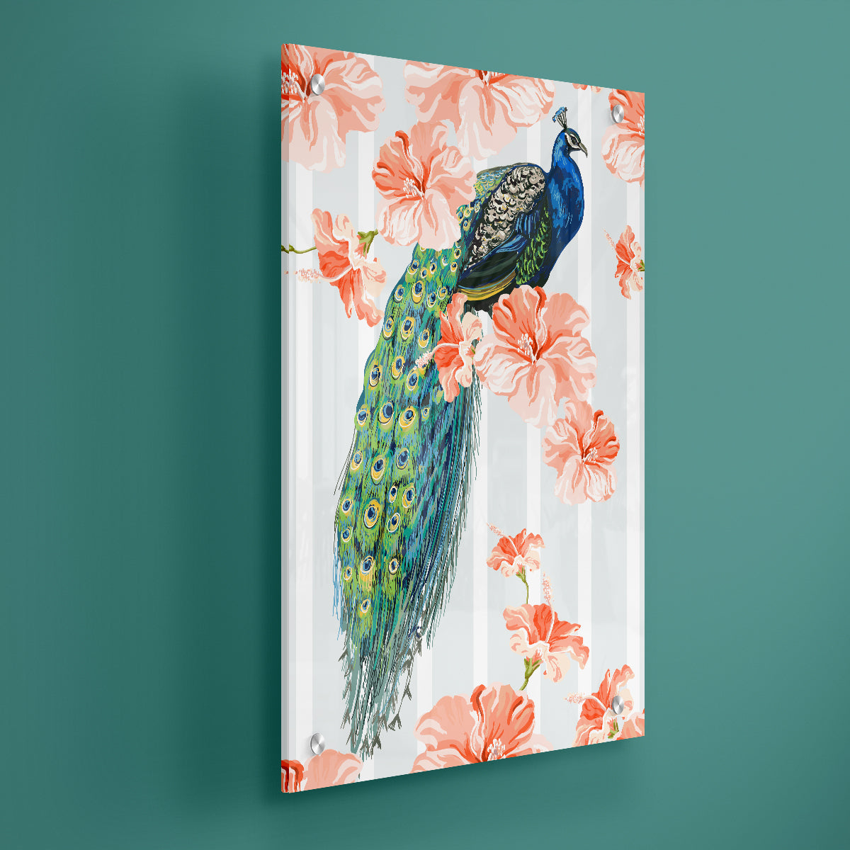 Beautiful Flower With Peacock Acrylic Wall Painting