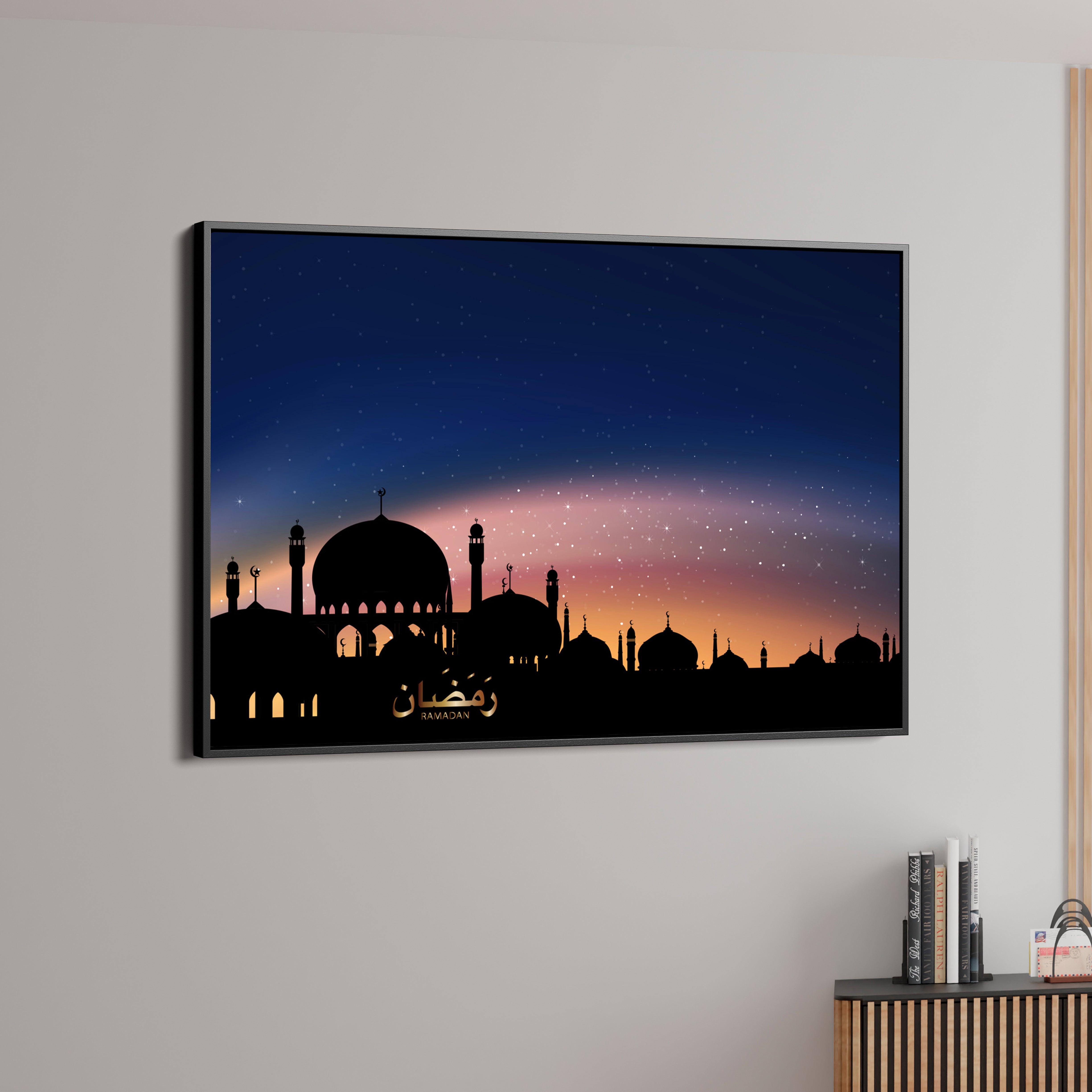Islamic Mosque In Night View Canvas Wall Painting