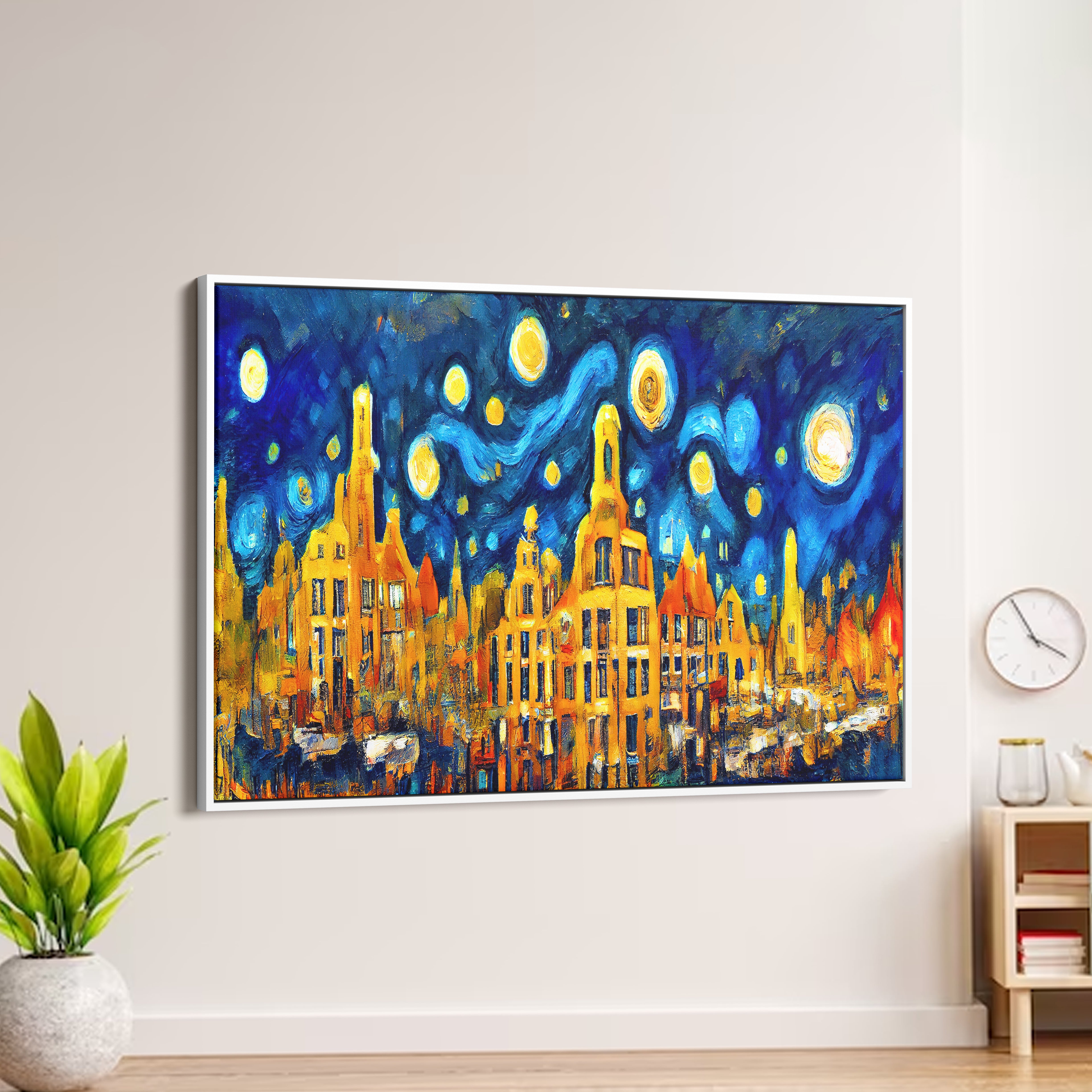 Starry Night City Canvas Wall Painting