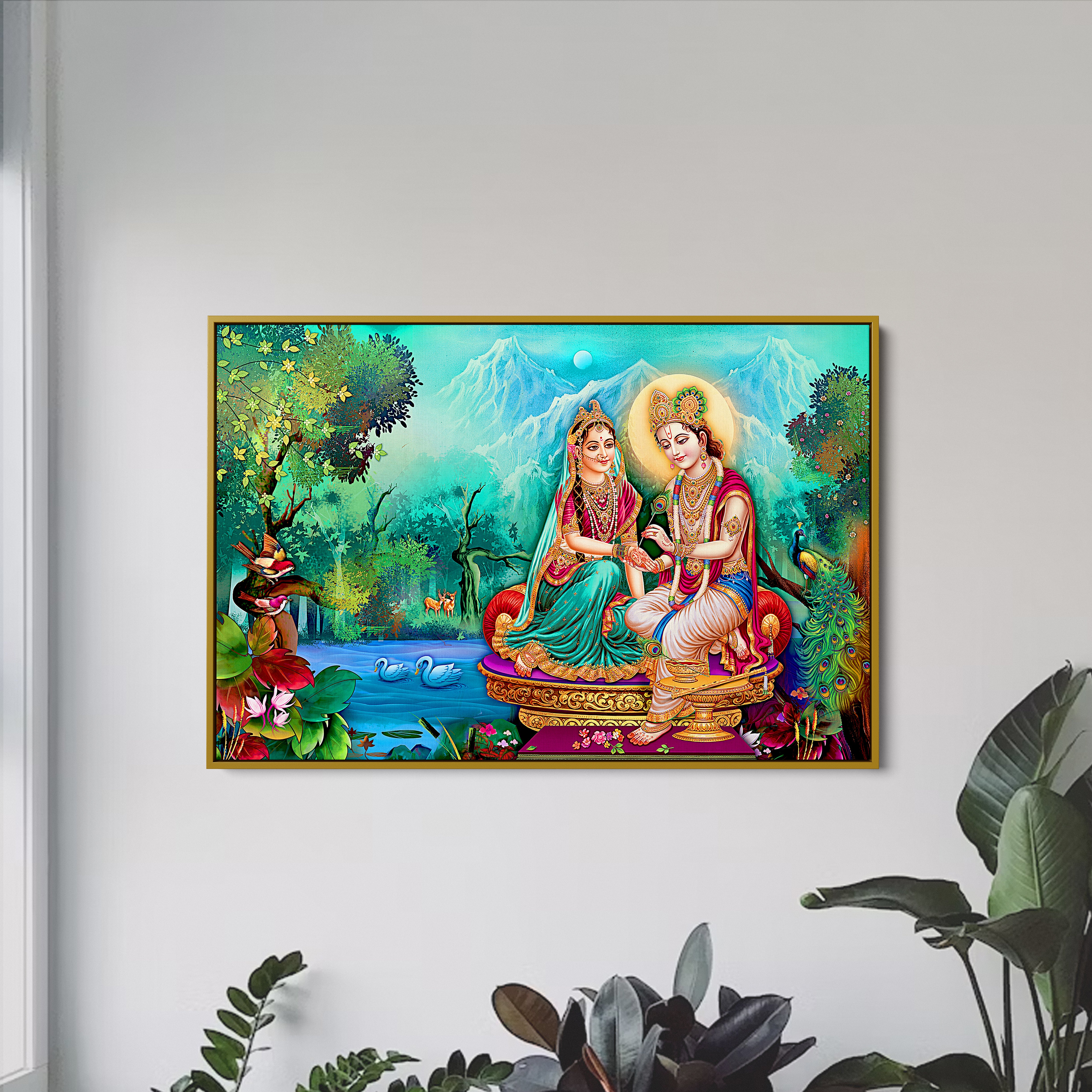 Radha Krishna and Water Lakes Canvas Wall Paintings
