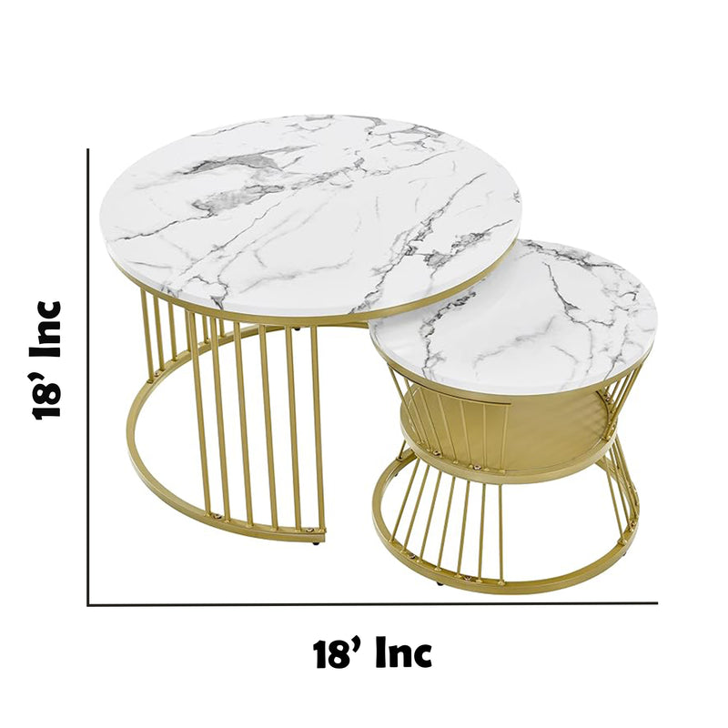 Ornate Round Golden Coffee Table (Set of 2)