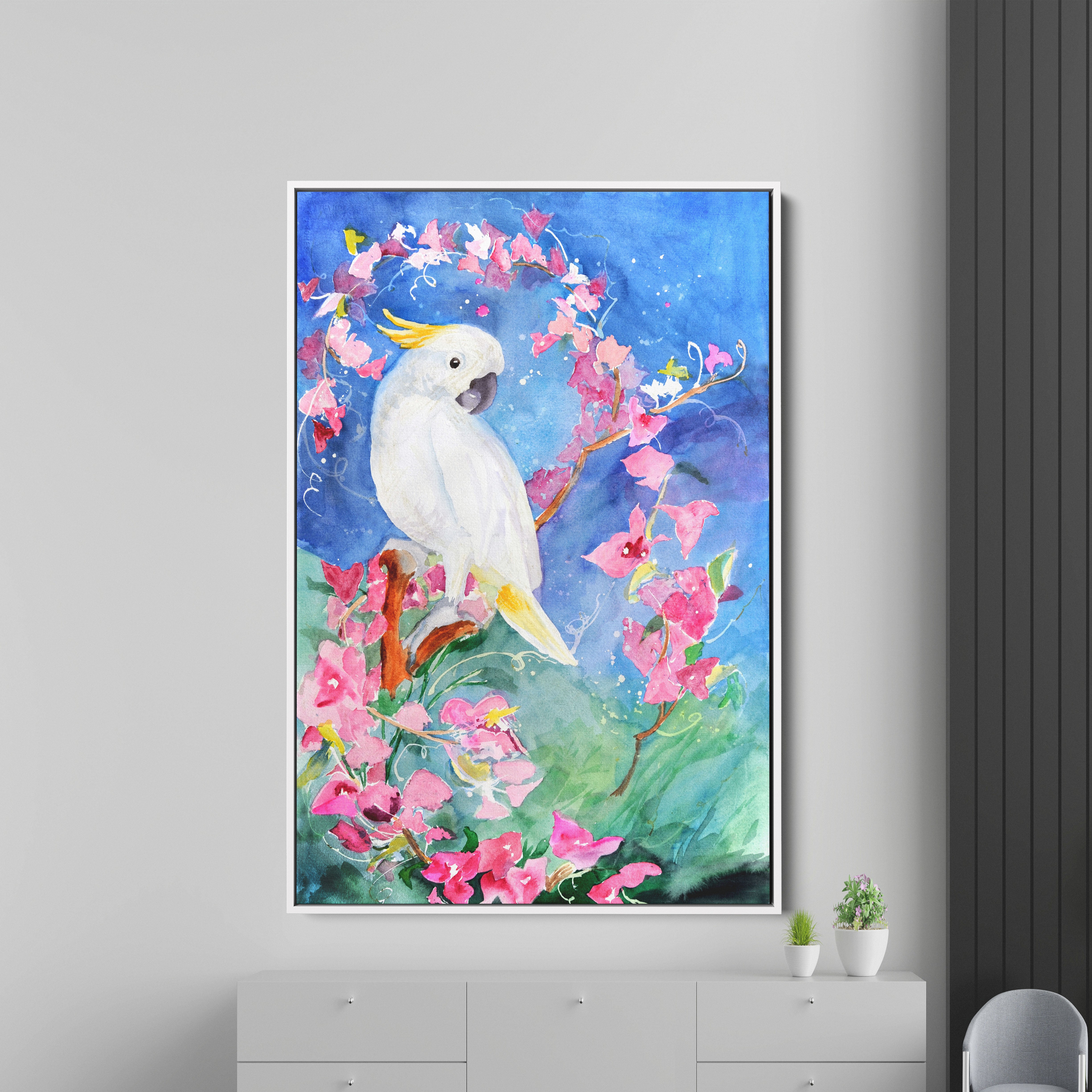 Beautiful Cockatoo Bird Flower Canvas Wall Painting