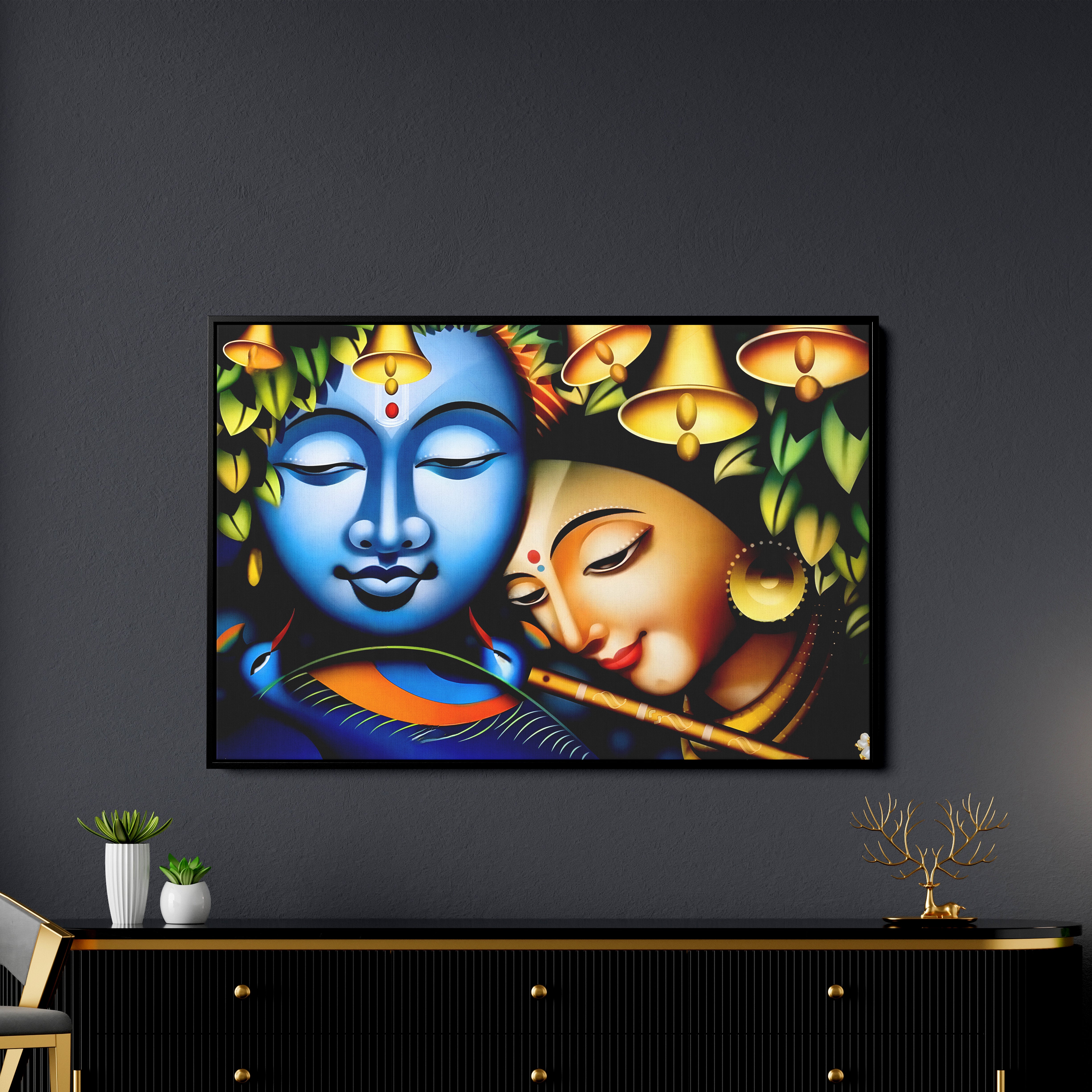 Radha Krishna With Flute Morden Art Wall Painting