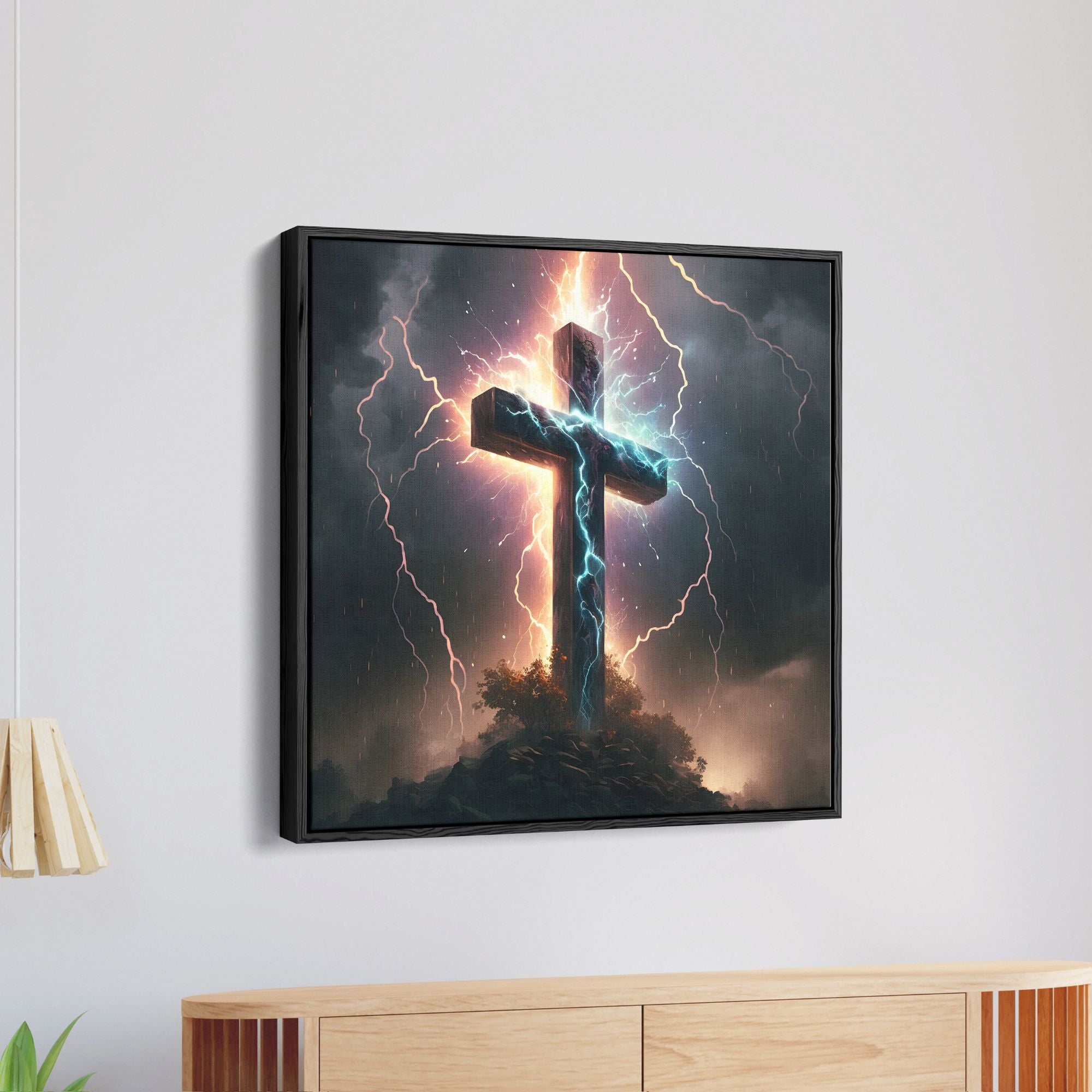 Thunder Jesus Cross Canvas Wall Painting