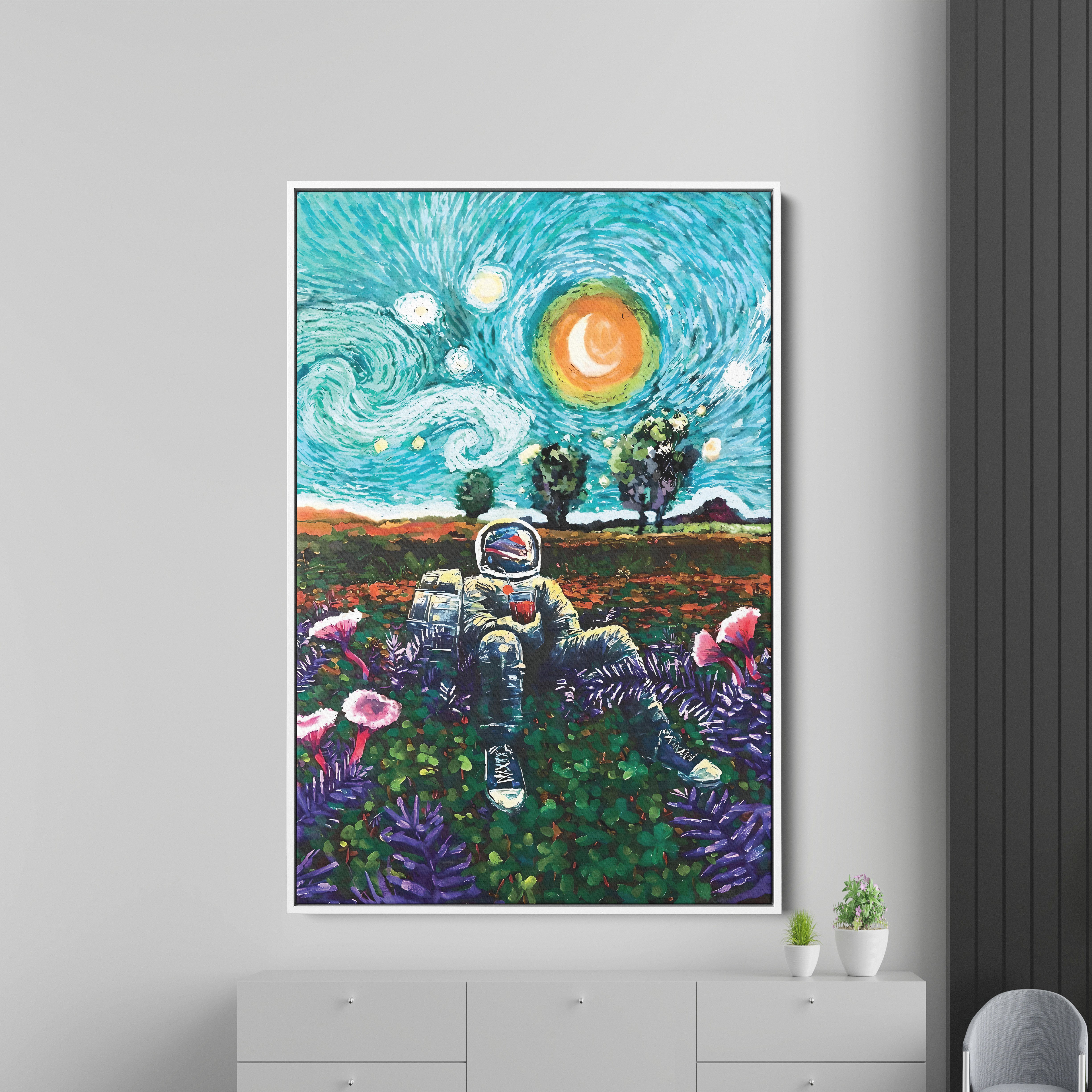 Astronaut enjoys the Starry Night Canvas Wall Painting