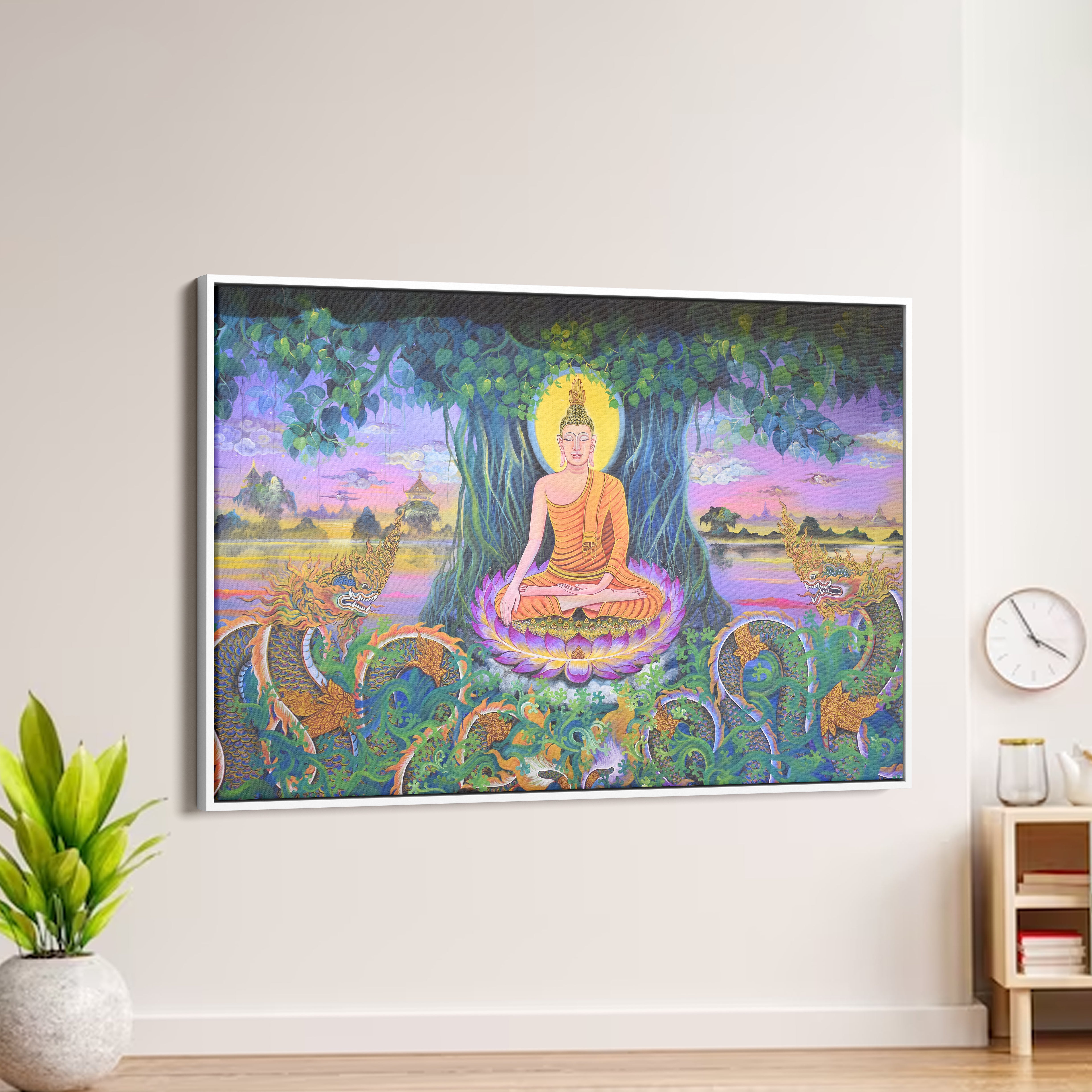 Lord Buddha And Snakes Canvas Wall Painting