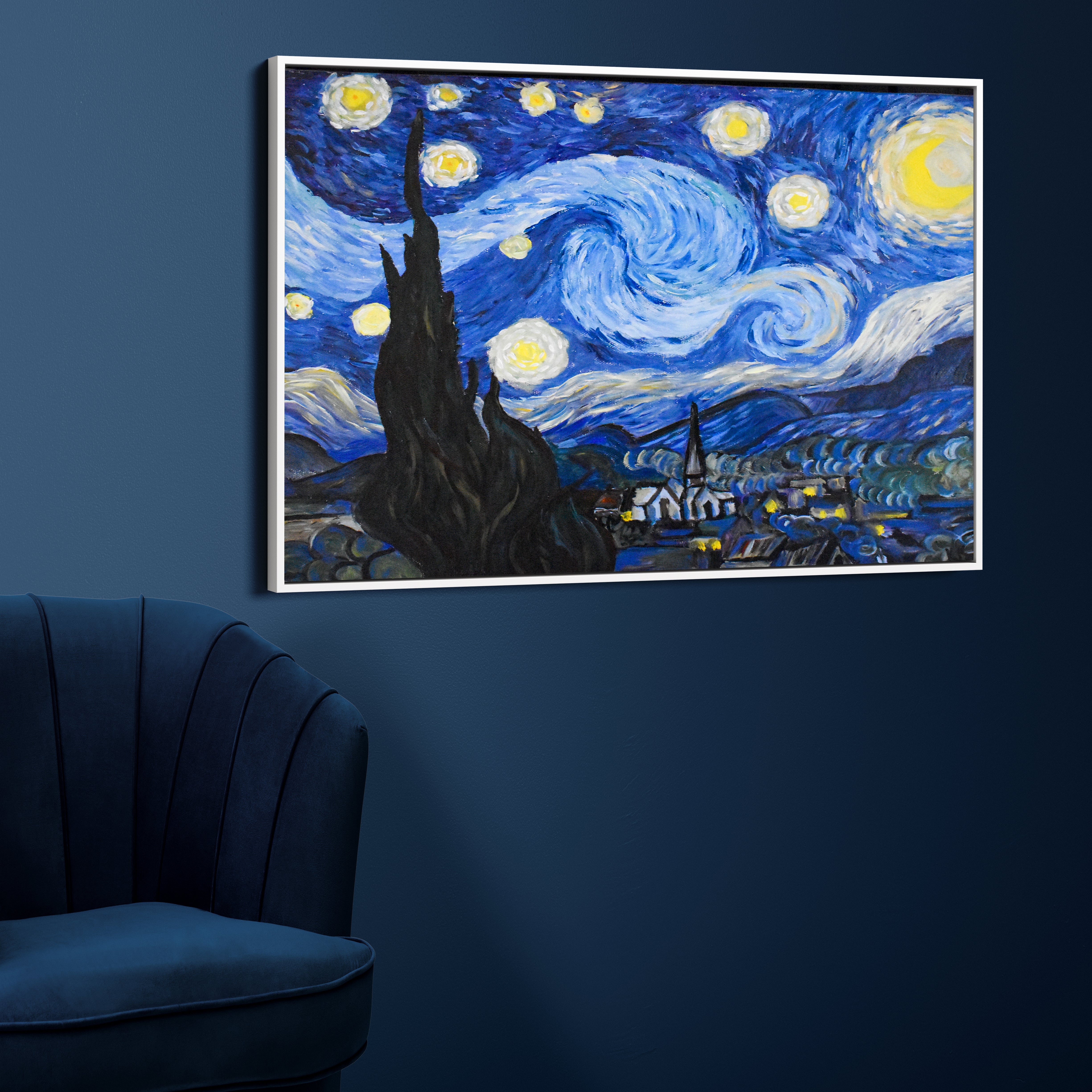 Starry Night Village Canvas Wall Painting